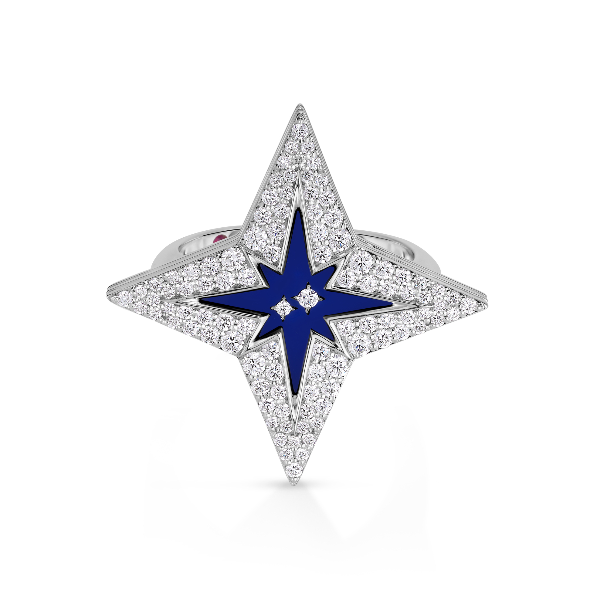 18k White Gold Stardust Medium Pave Diamond & Blue Ceramic Star Ring