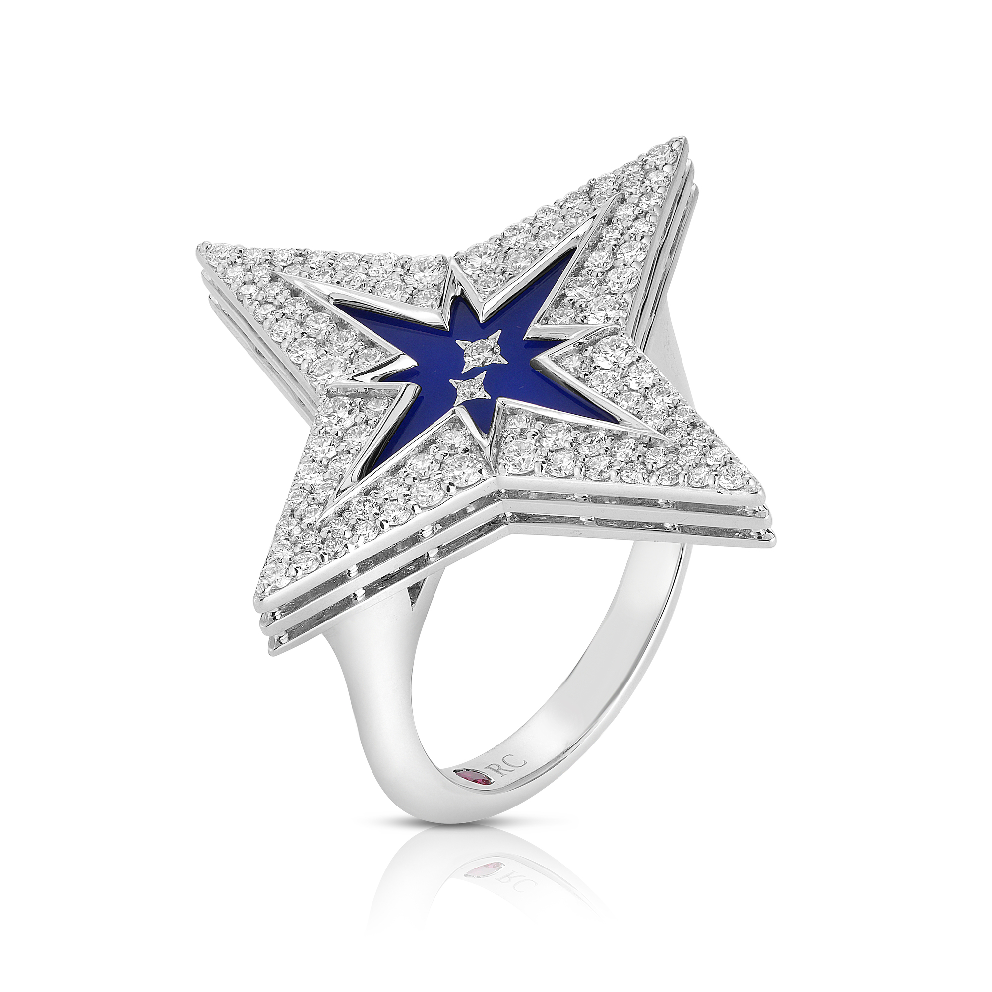 18k White Gold Stardust Medium Pave Diamond & Blue Ceramic Star Ring