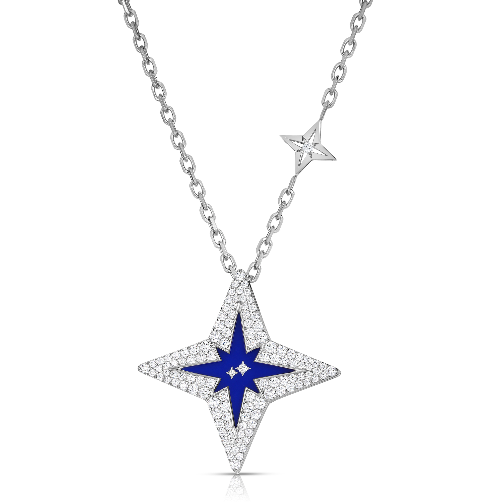 18k White Gold Stardust Large Pave Diamond & Blue Ceramic Star Necklace