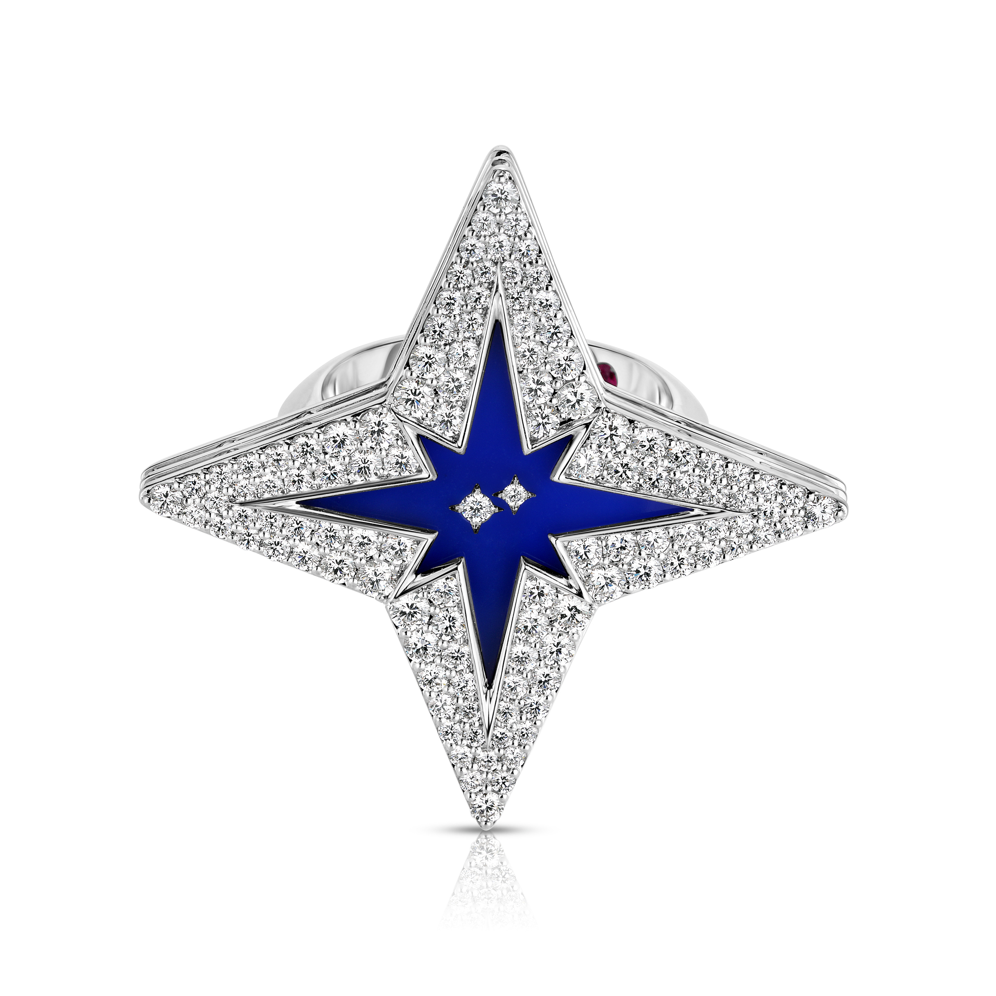 18k White Gold Stardust Large Pave Diamond & Blue Ceramic Star Ring