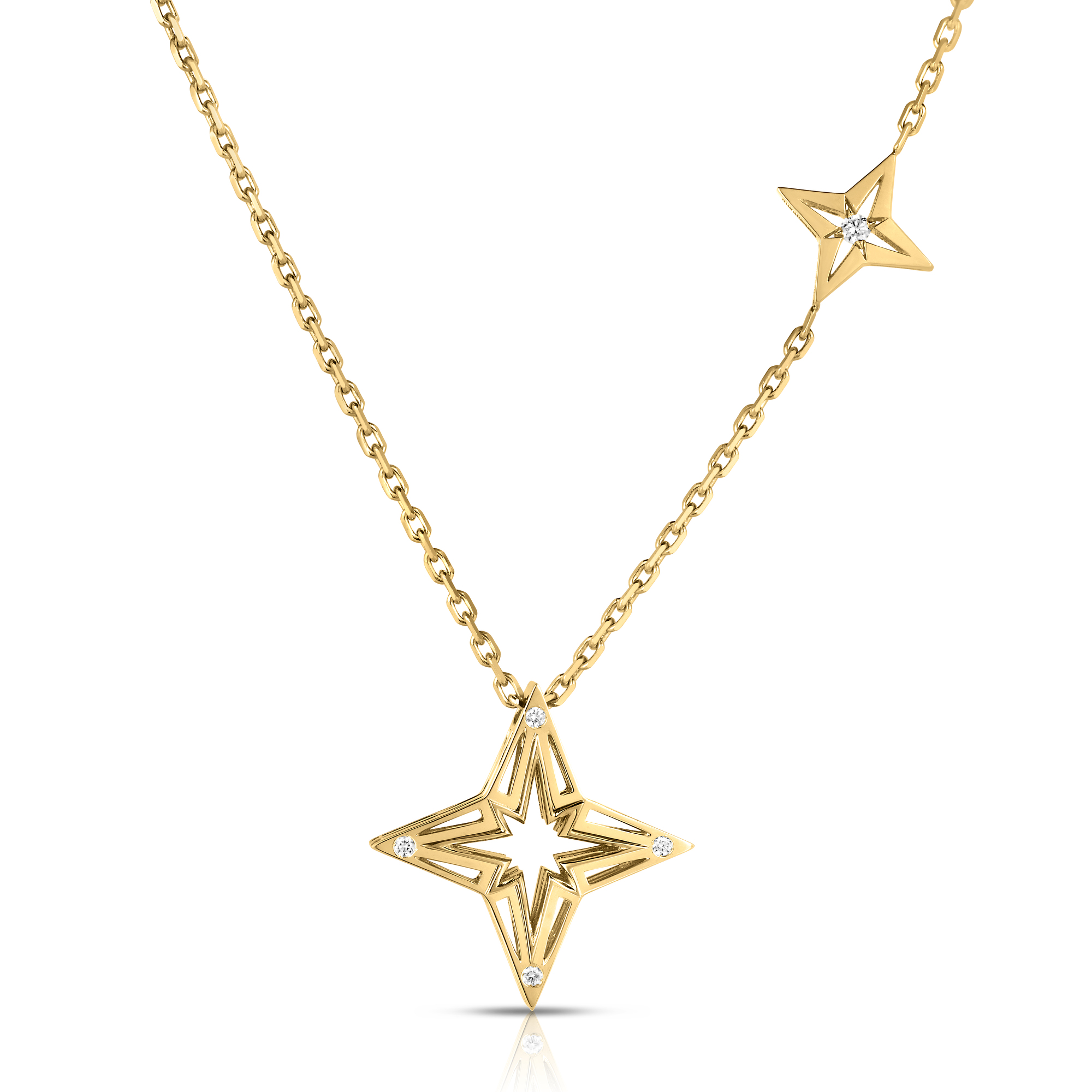 18k Yellow Gold Stardust Small Open Frame Diamond Star Necklace