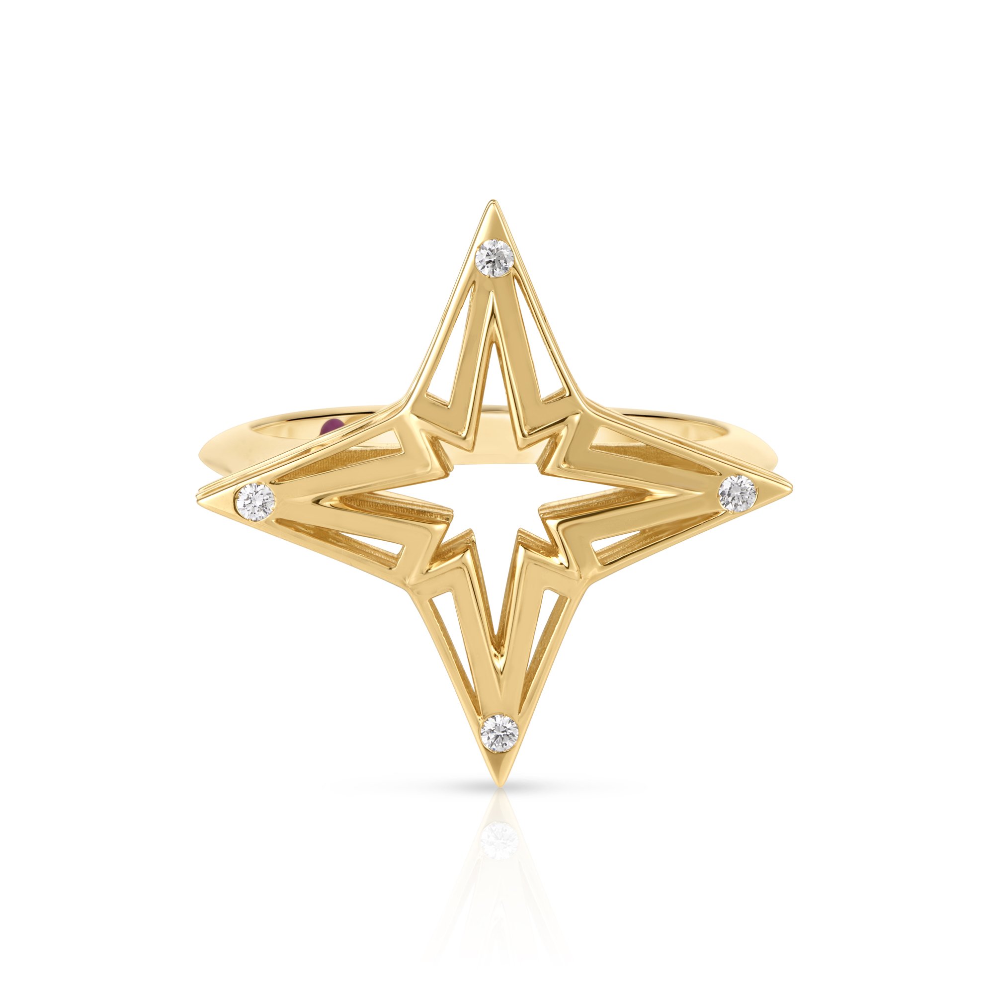 18k Yellow Gold Stardust Small Open Frame Diamond Star Ring