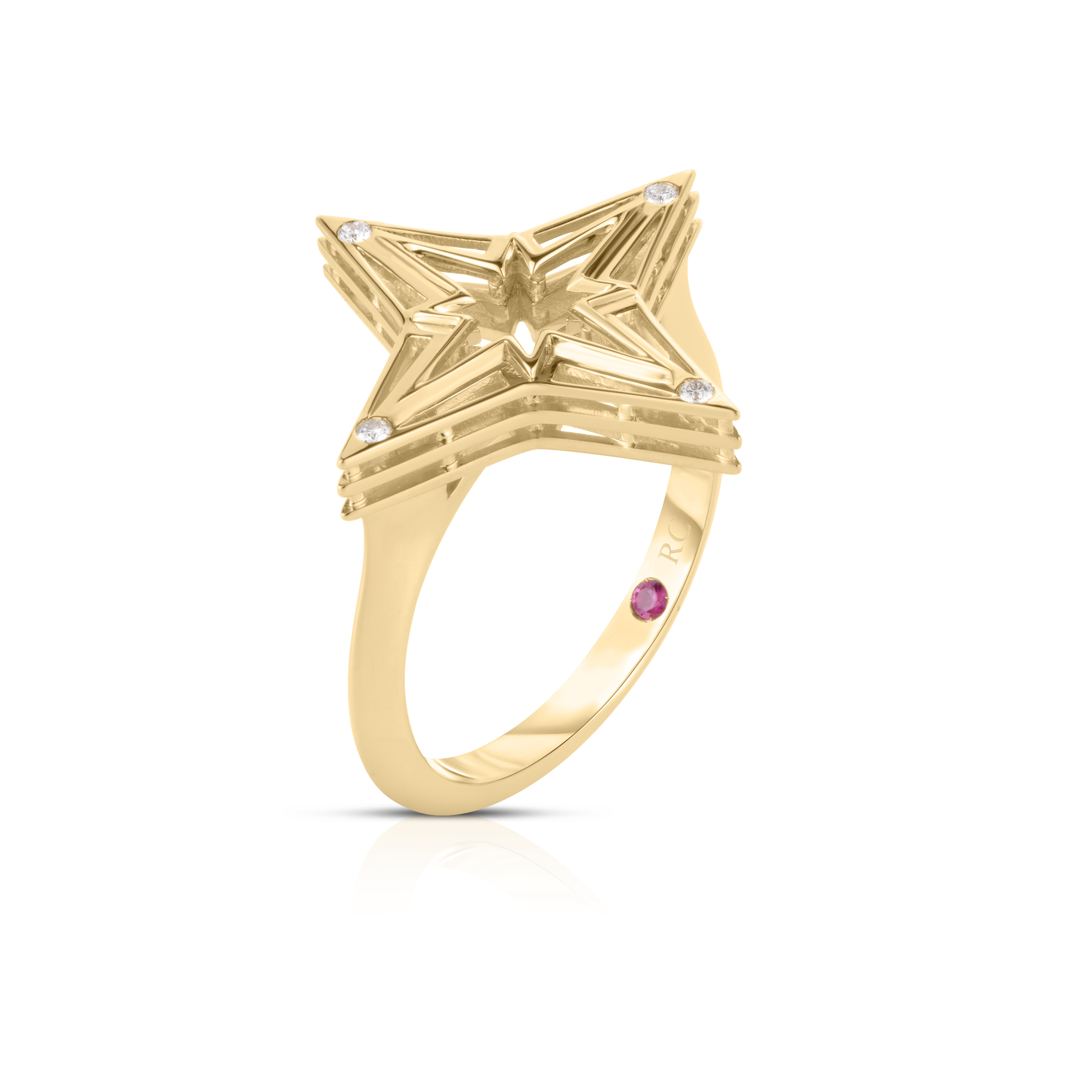 18k Yellow Gold Stardust Small Open Frame Diamond Star Ring