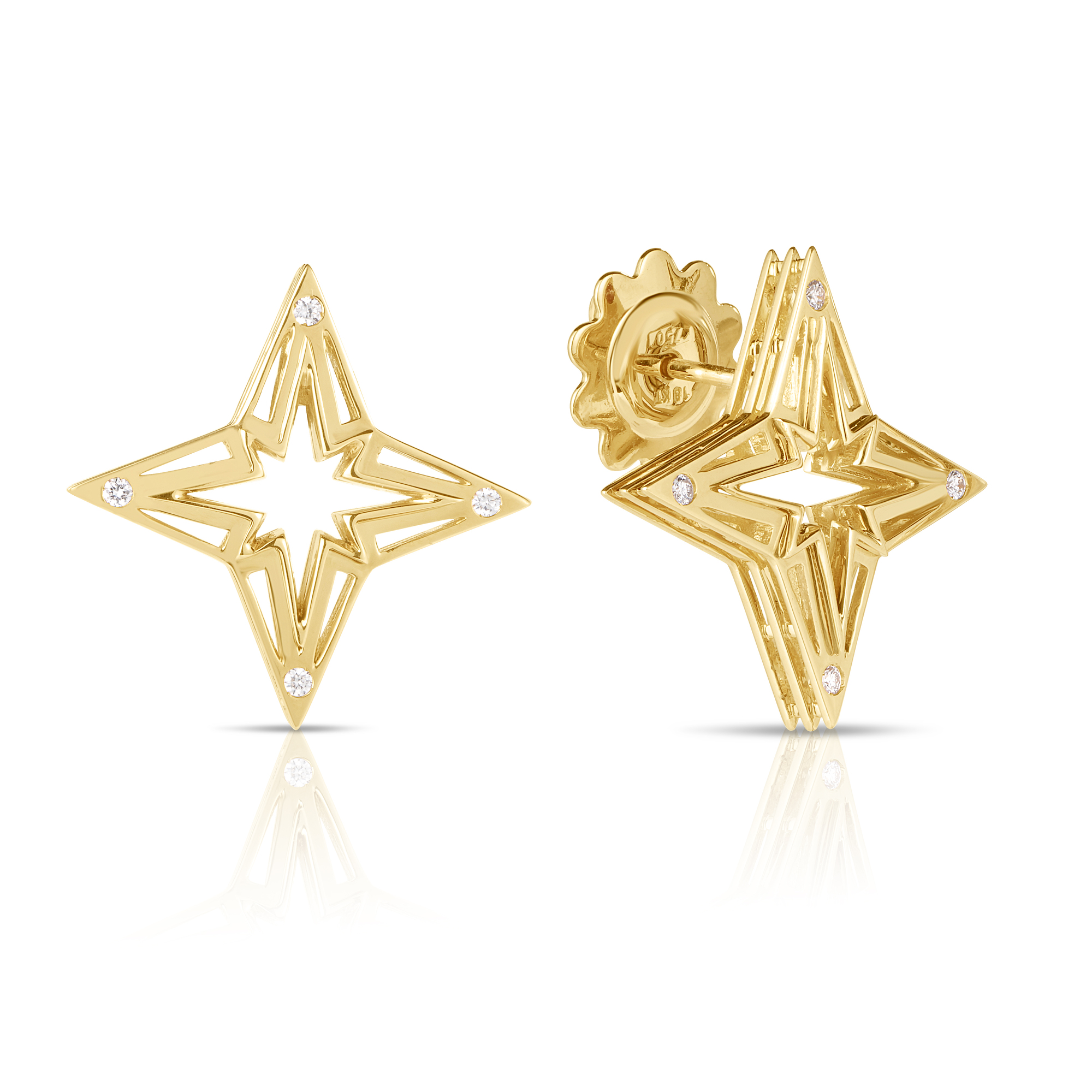 18k Yellow Gold Stardust Small Open Frame Diamond Star Stud Earrings