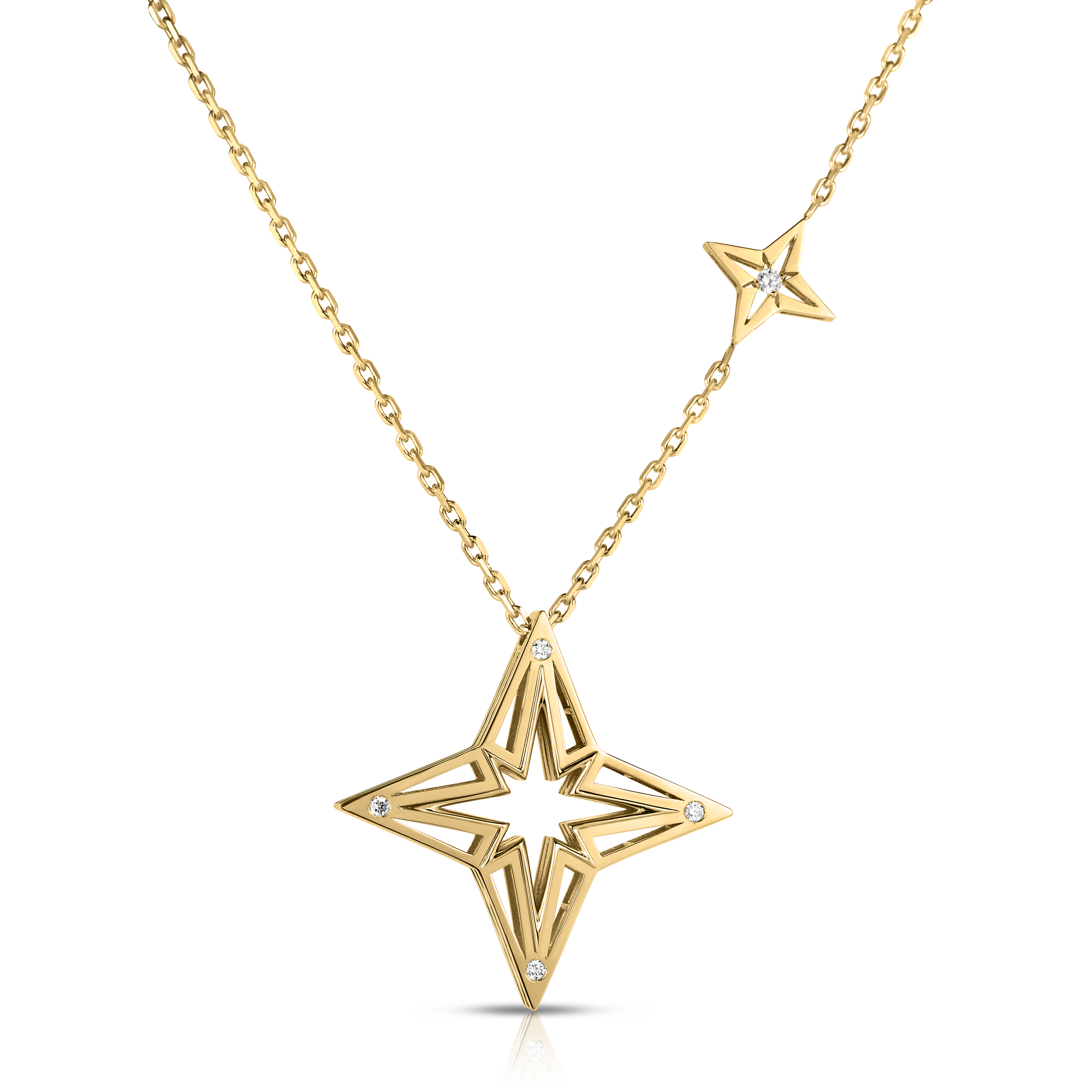 18k Yellow Gold Stardust Medium Open Frame Diamond Star Necklace