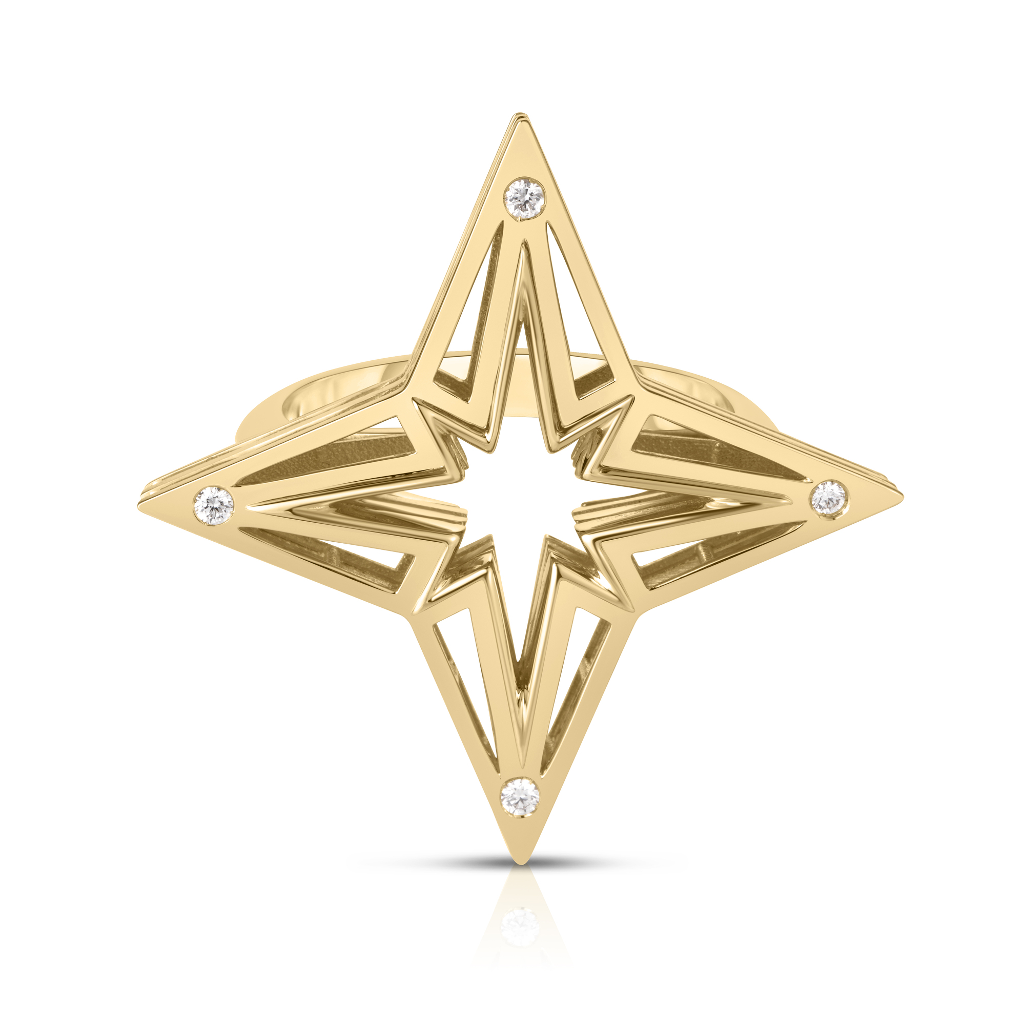 18k Yellow Gold Stardust Medium Open Frame Diamond Star Ring