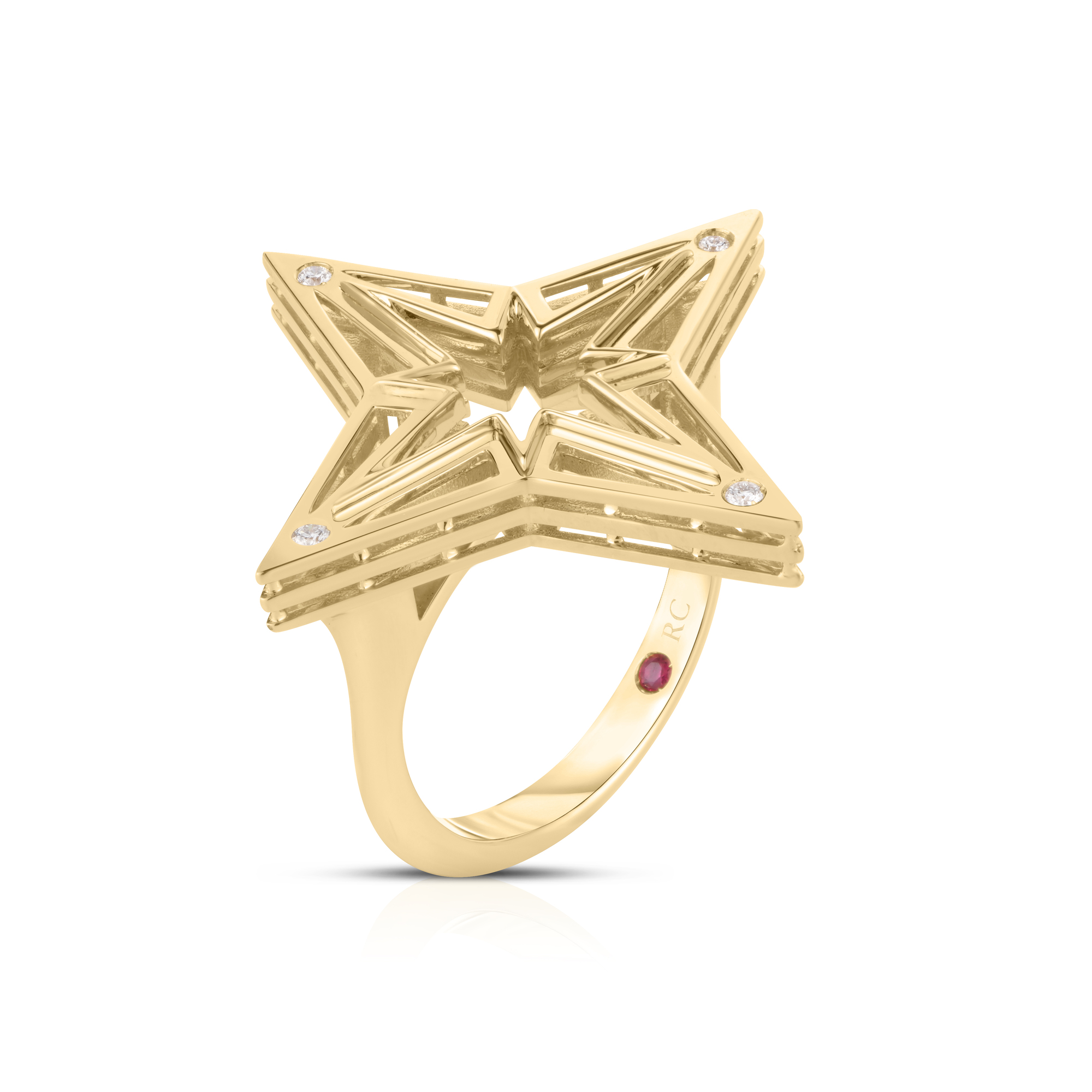 18k Yellow Gold Stardust Medium Open Frame Diamond Star Ring