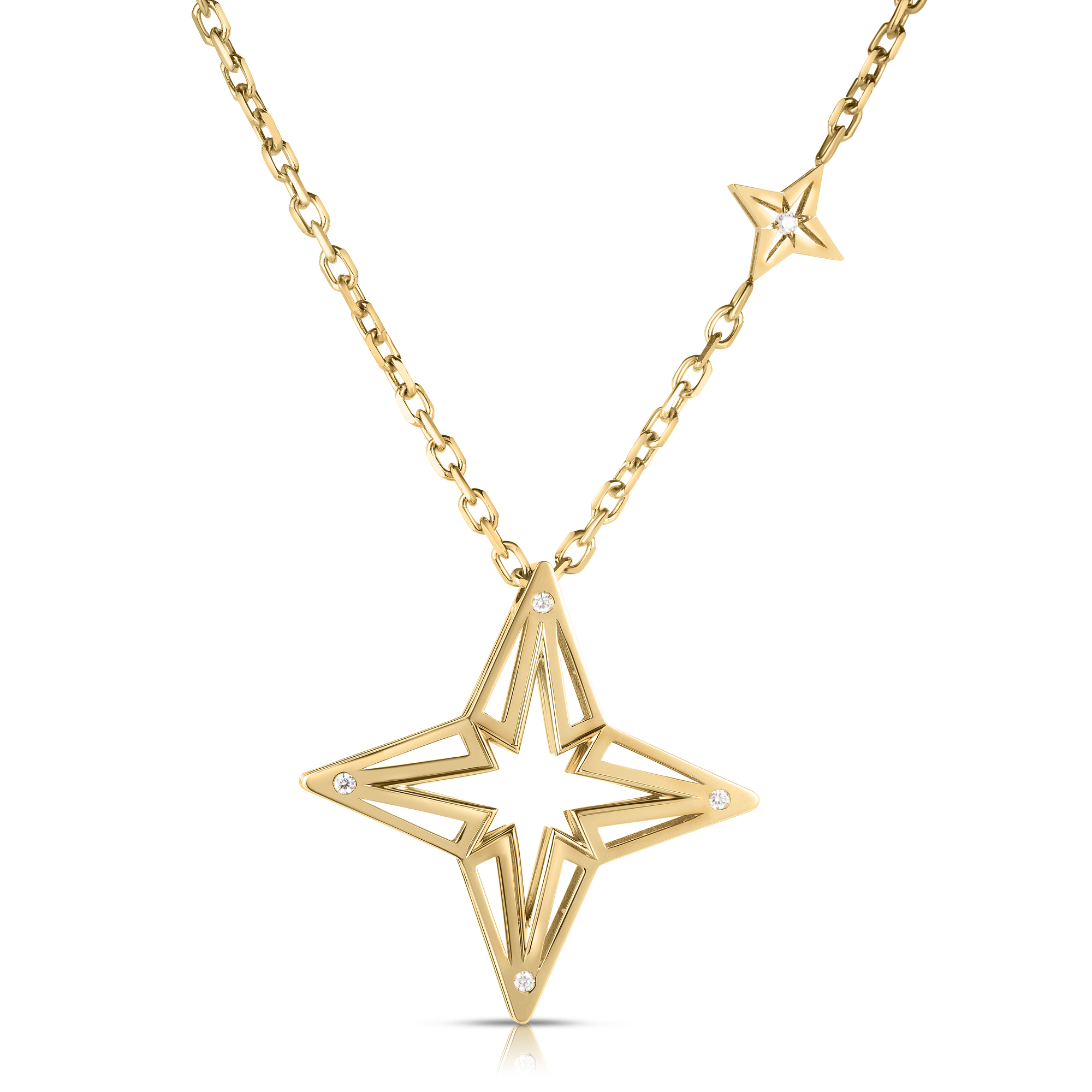 18k Yellow Gold Stardust Large Open Frame Diamond Star Necklace