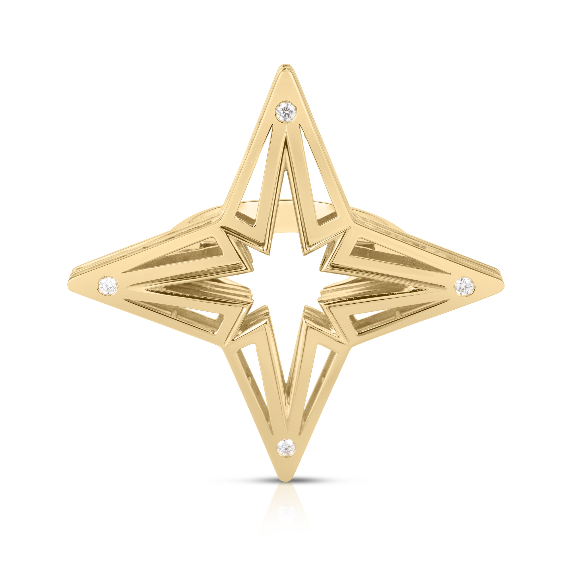 18k Yellow Gold Stardust Large Open Frame Diamond Star Ring