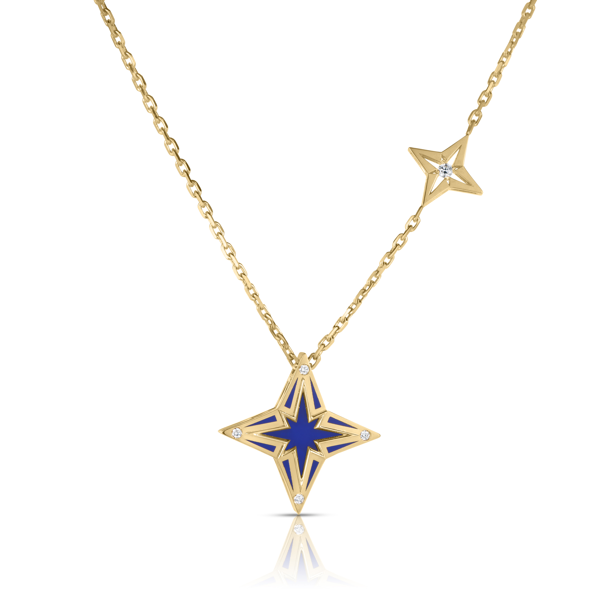 18k Yellow Gold Stardust Small Diamond & Blue Ceramic Star Necklace