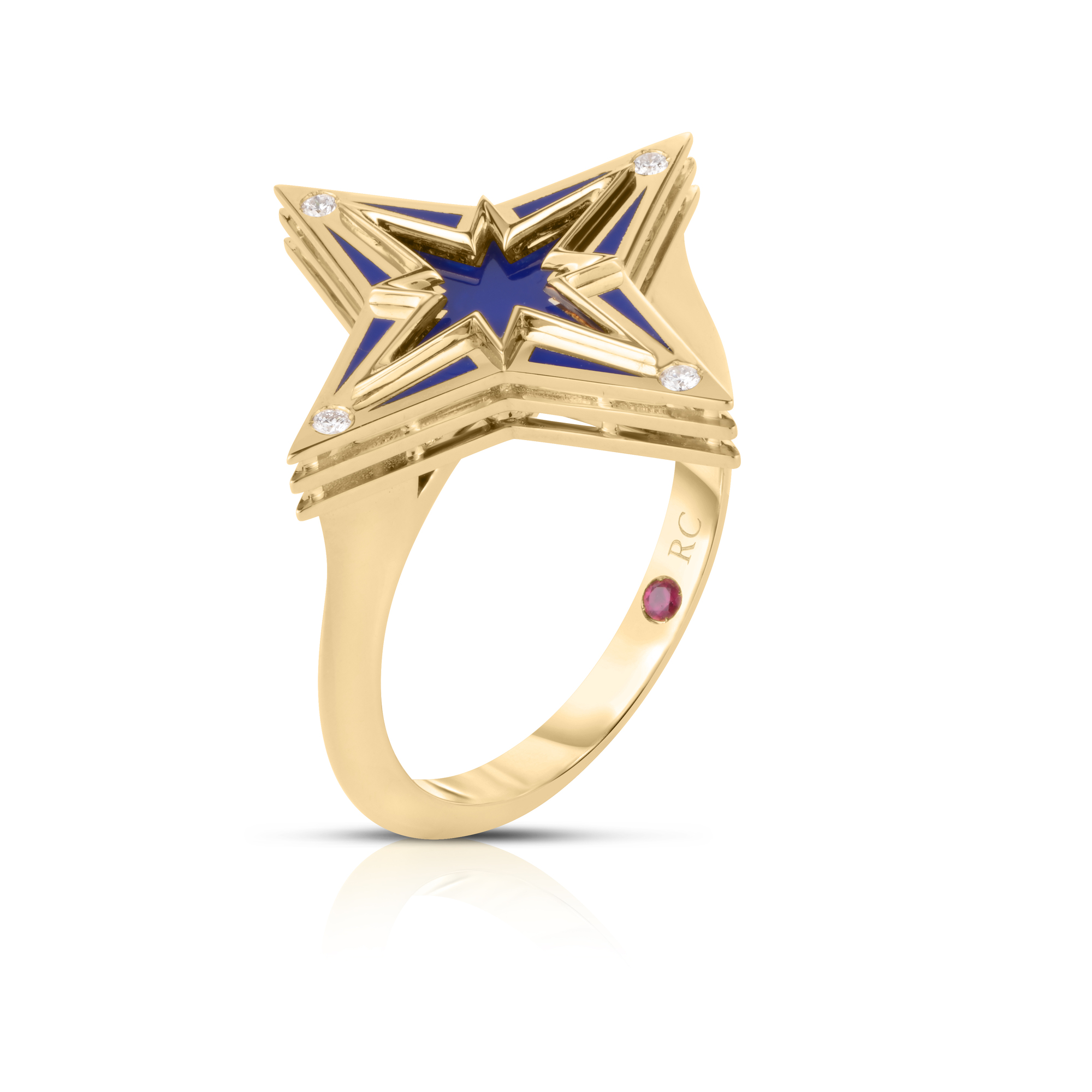 18k Yellow Gold Stardust Small Diamond & Blue Ceramic Star Ring