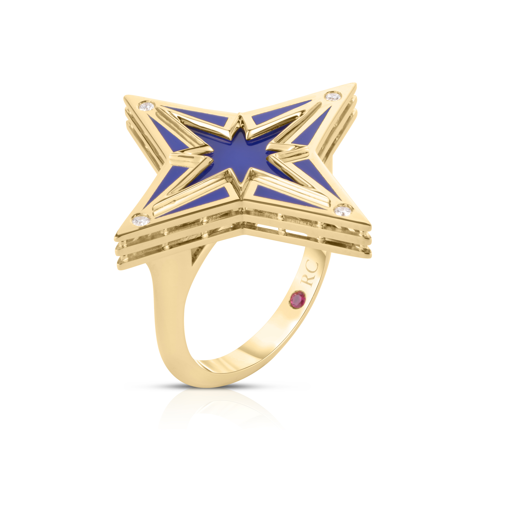 18k Yellow Gold Stardust Medium Diamond & Blue Ceramic Star Ring