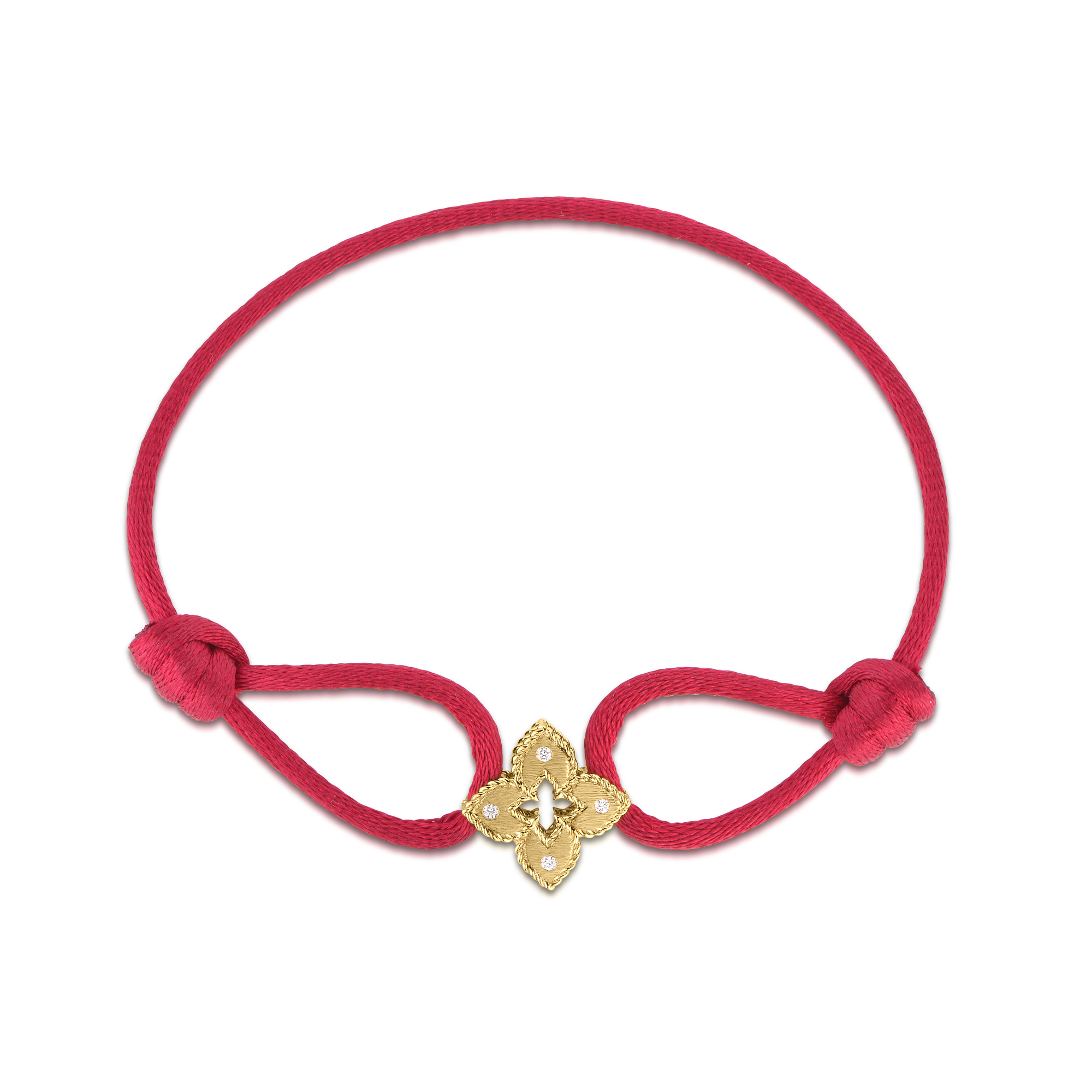 	18k Yellow Gold Petite Venetian Princess Diamond & Red Silk Flower Bracelet