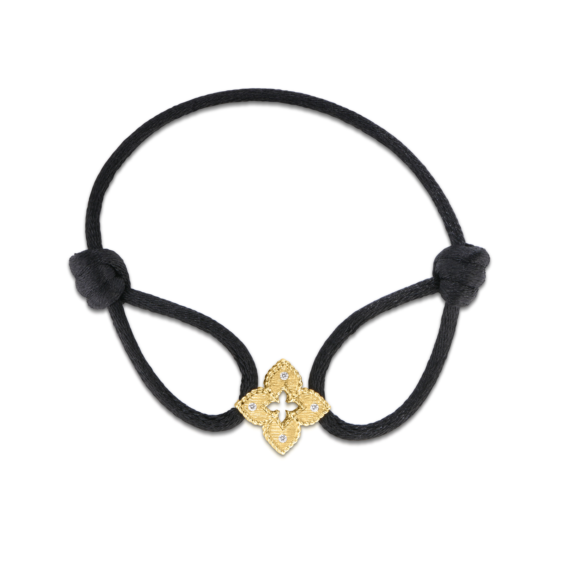 	18k Yellow Gold Petite Venetian Princess Diamond & Black Silk Flower Bracelet