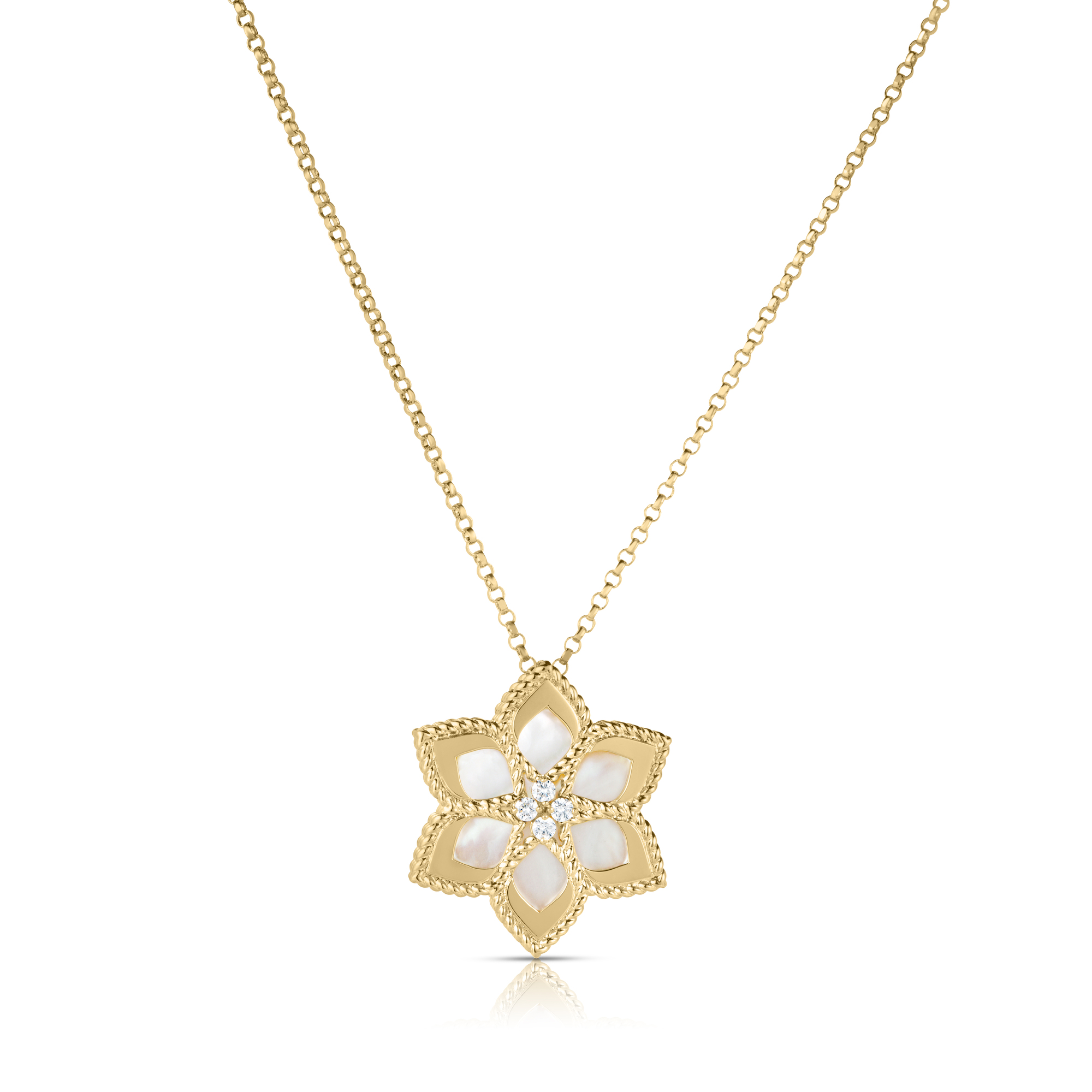 18k Yellow Gold Vernazza Diamond & Mother Of Pearl Flower Necklace