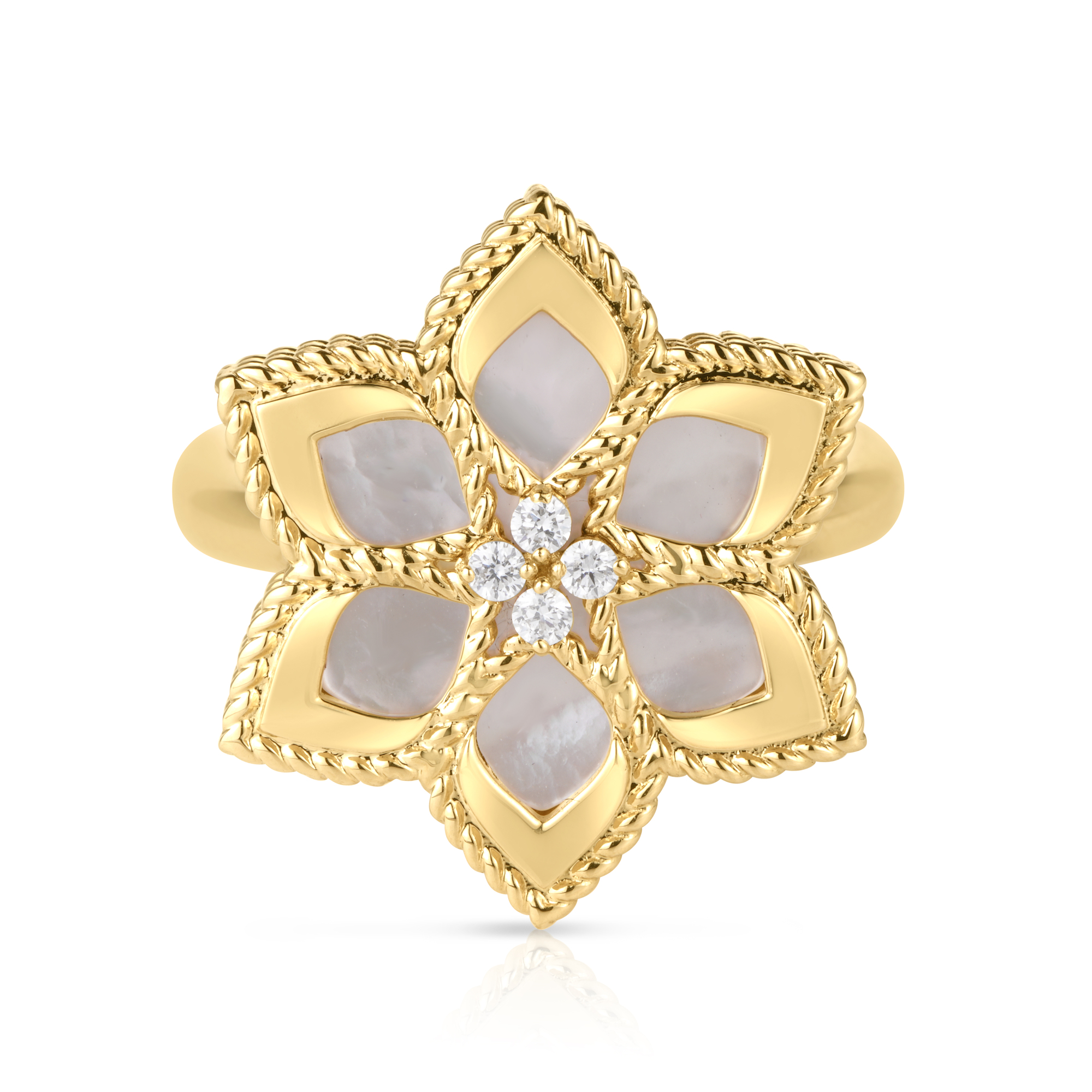 18k Yellow Gold Vernazza Diamond & Mother Of Pearl Flower Ring