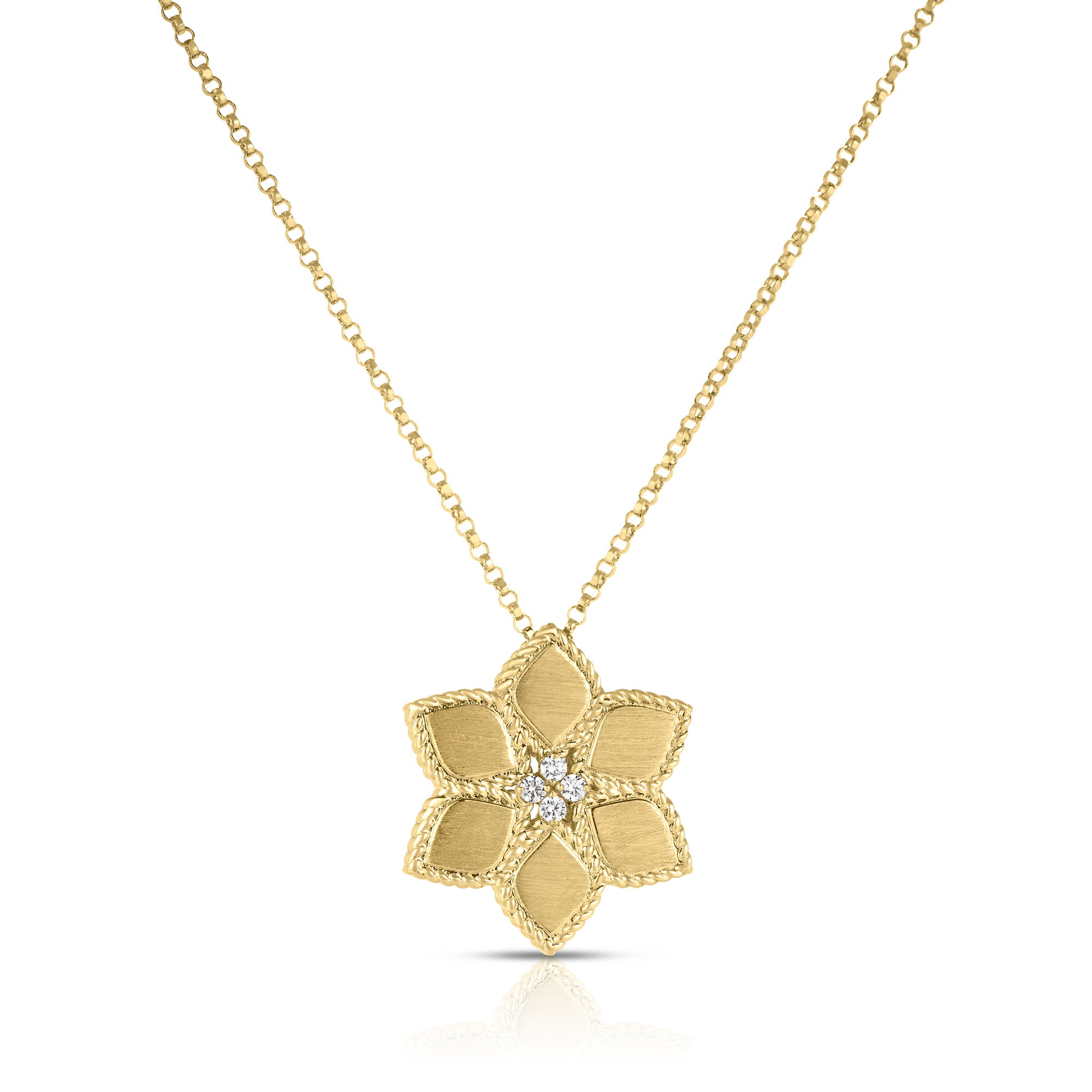 18k Yellow Gold Vernazza Diamond & Satin Finish Flower Necklace