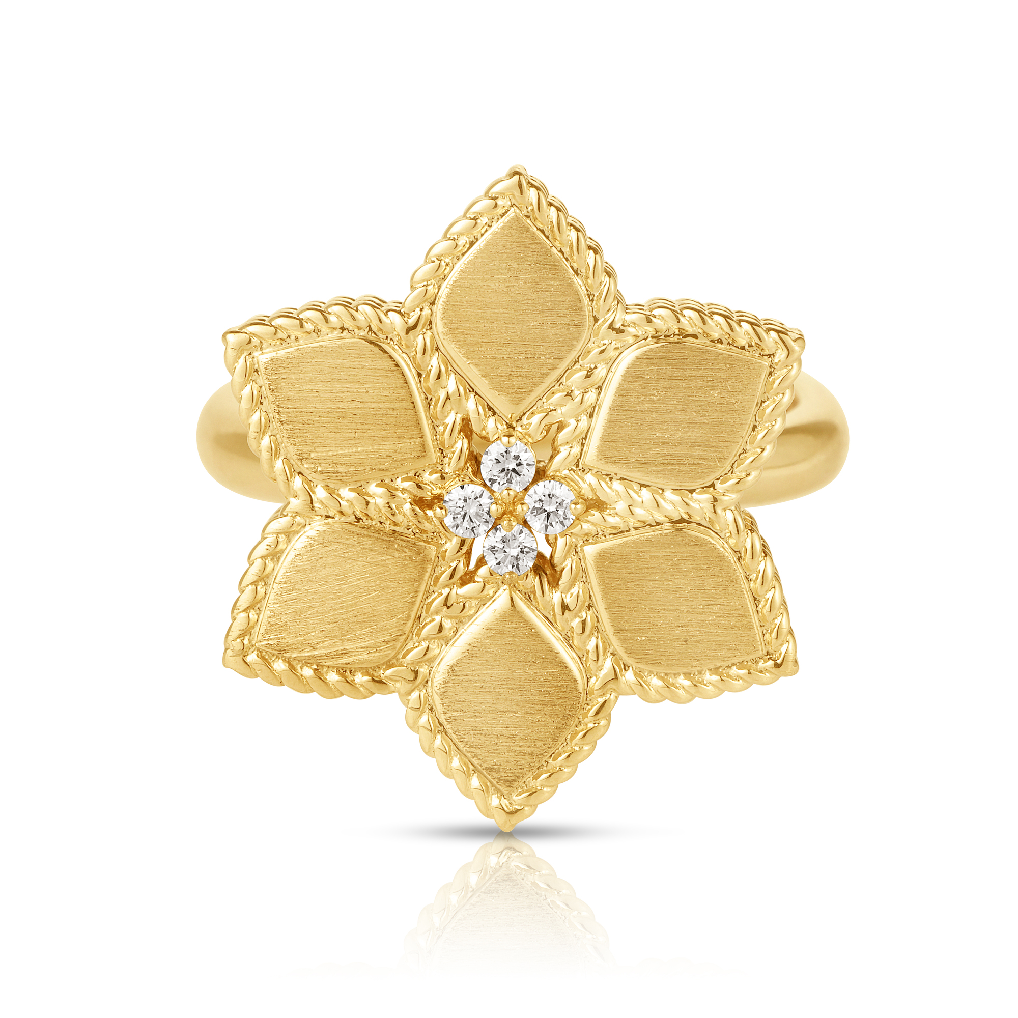 18k Yellow Gold Vernazza Diamond & Satin Finish Flower Ring