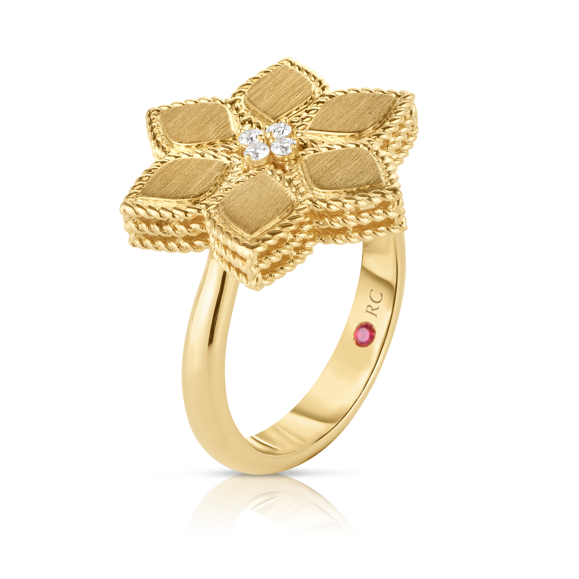 18k Yellow Gold Vernazza Diamond & Satin Finish Flower Ring