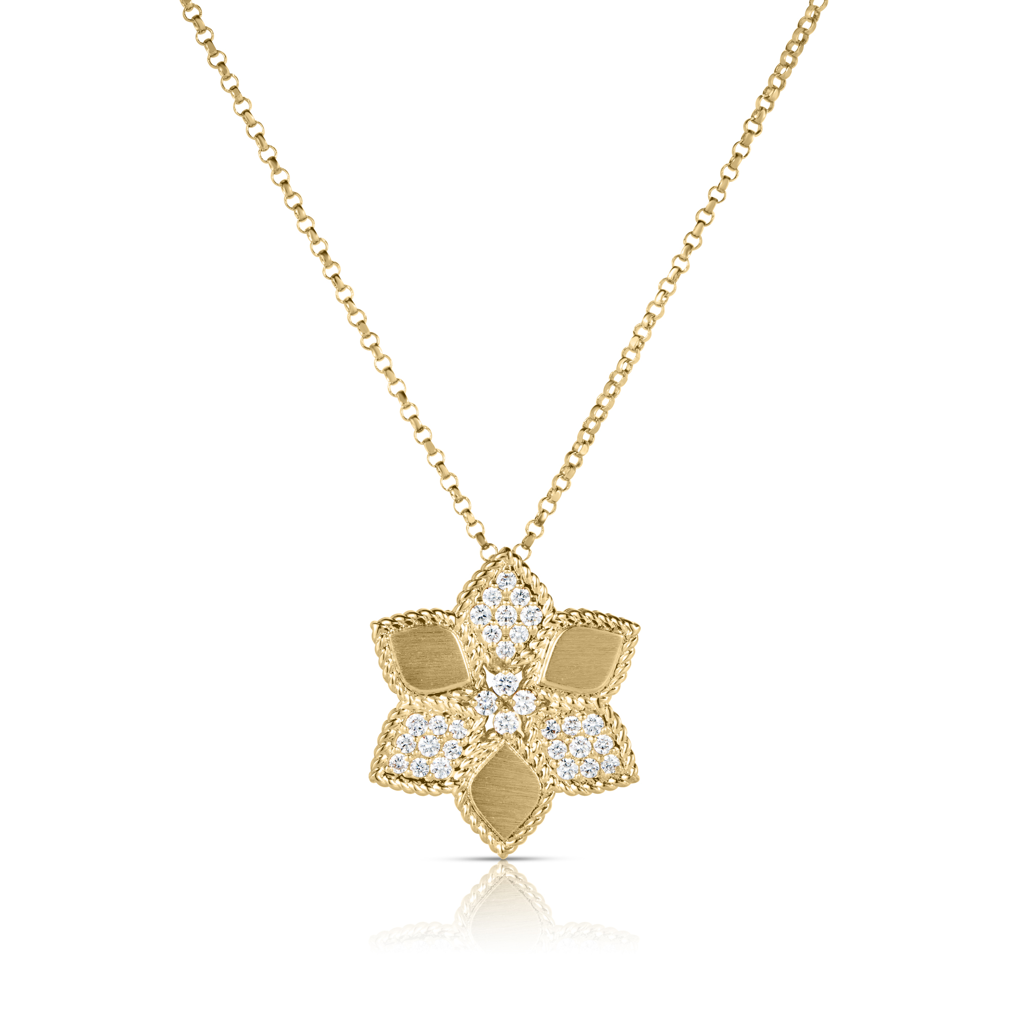 18k Yellow Gold Vernazza Alternating Pave Diamond & Satin Finish Flower Necklace
