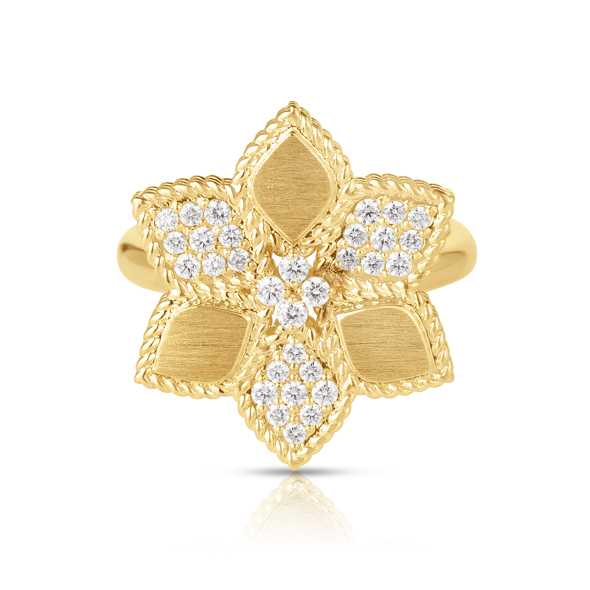 18k Yellow Gold Vernazza Alternating Pave Diamond & Satin Finish Flower Ring