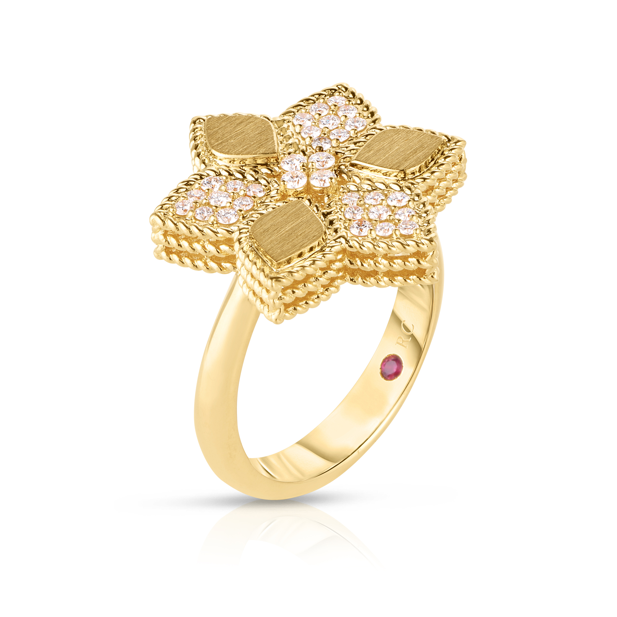 18k Yellow Gold Vernazza Alternating Pave Diamond & Satin Finish Flower Ring
