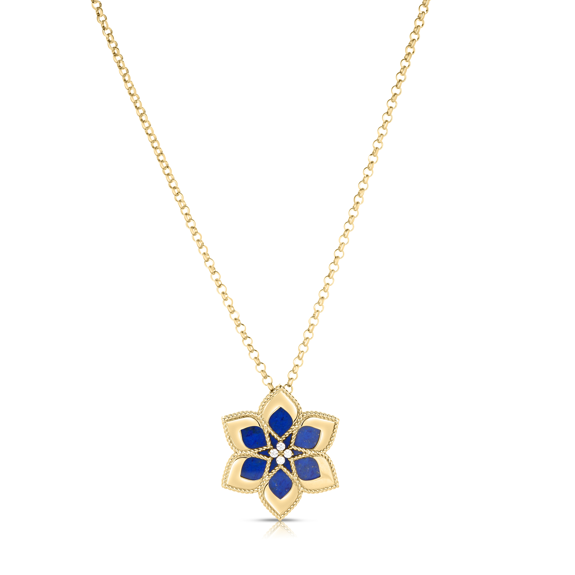 18k Yellow Gold Vernazza Diamond & Lapis Flower Long Necklace