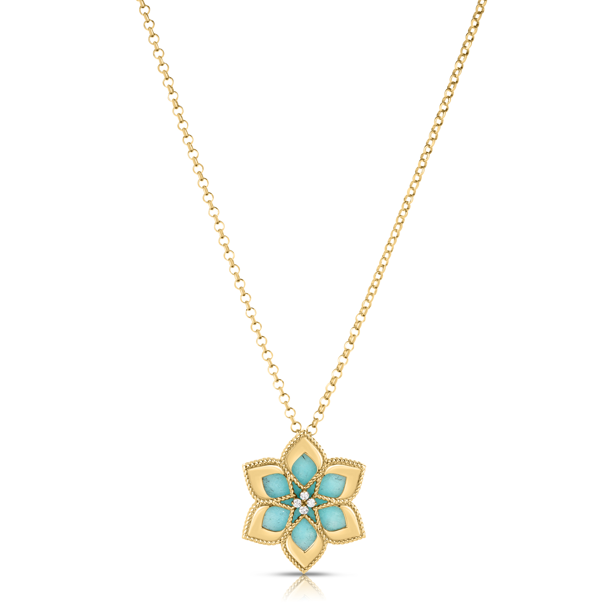 18k Yellow Gold Vernazza Diamond & Amazonite Flower Long Necklace