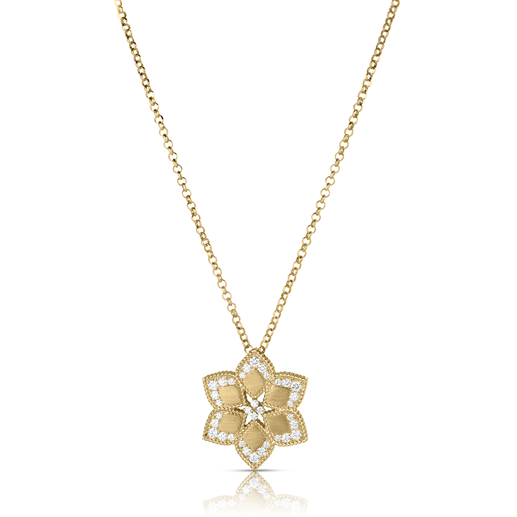 18k Yellow Gold Vernazza Diamond Edge Flower Long Necklace