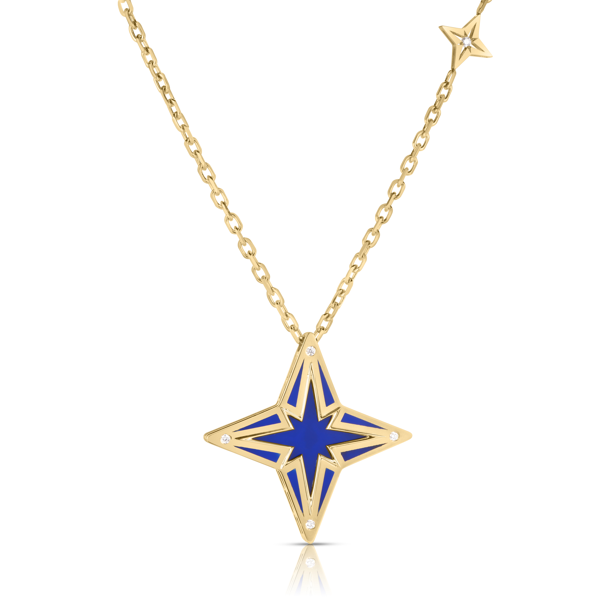18k Yellow Gold Stardust Large Diamond & Blue Ceramic Star Necklace