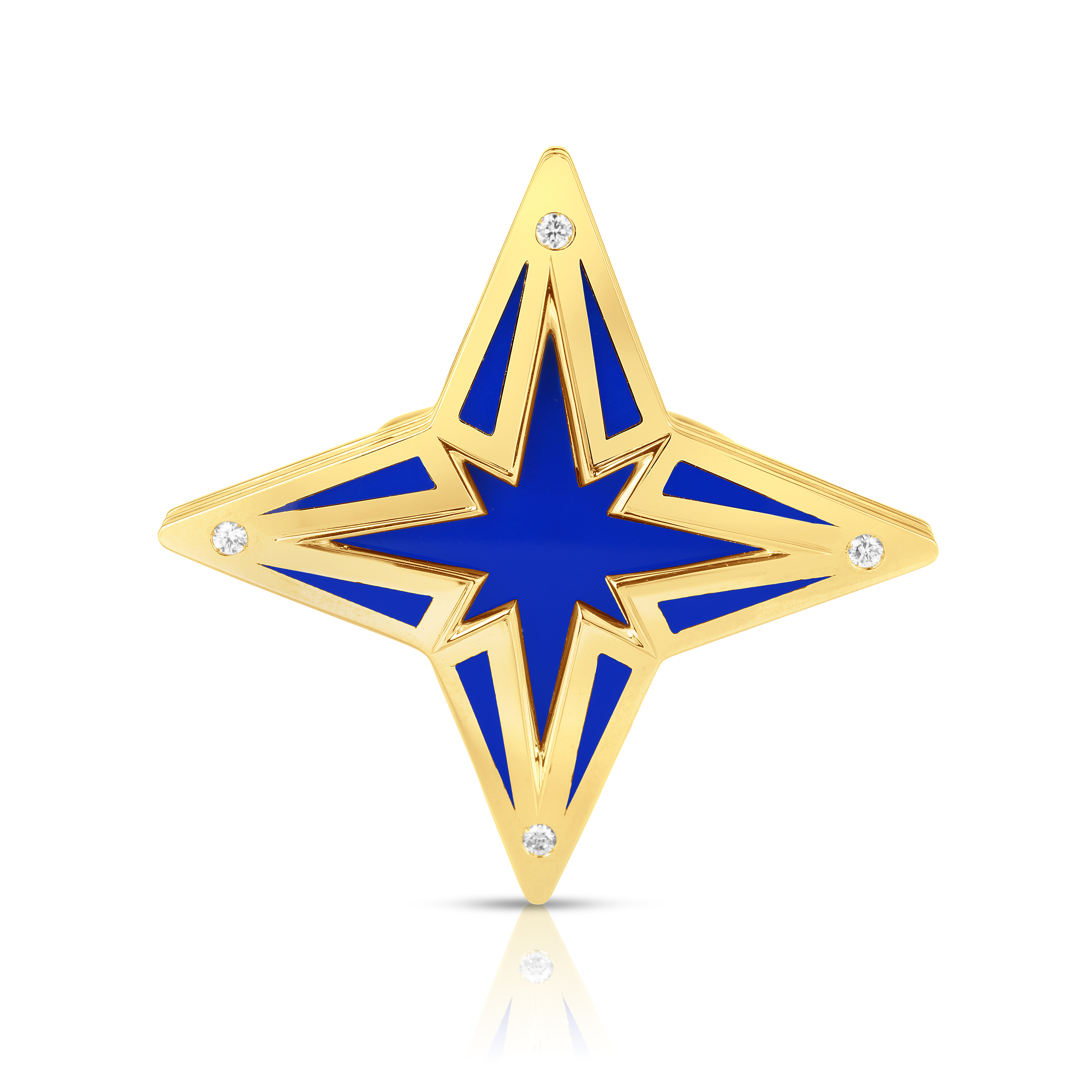 18k Yellow Gold Stardust Large Diamond & Blue Ceramic Star Ring