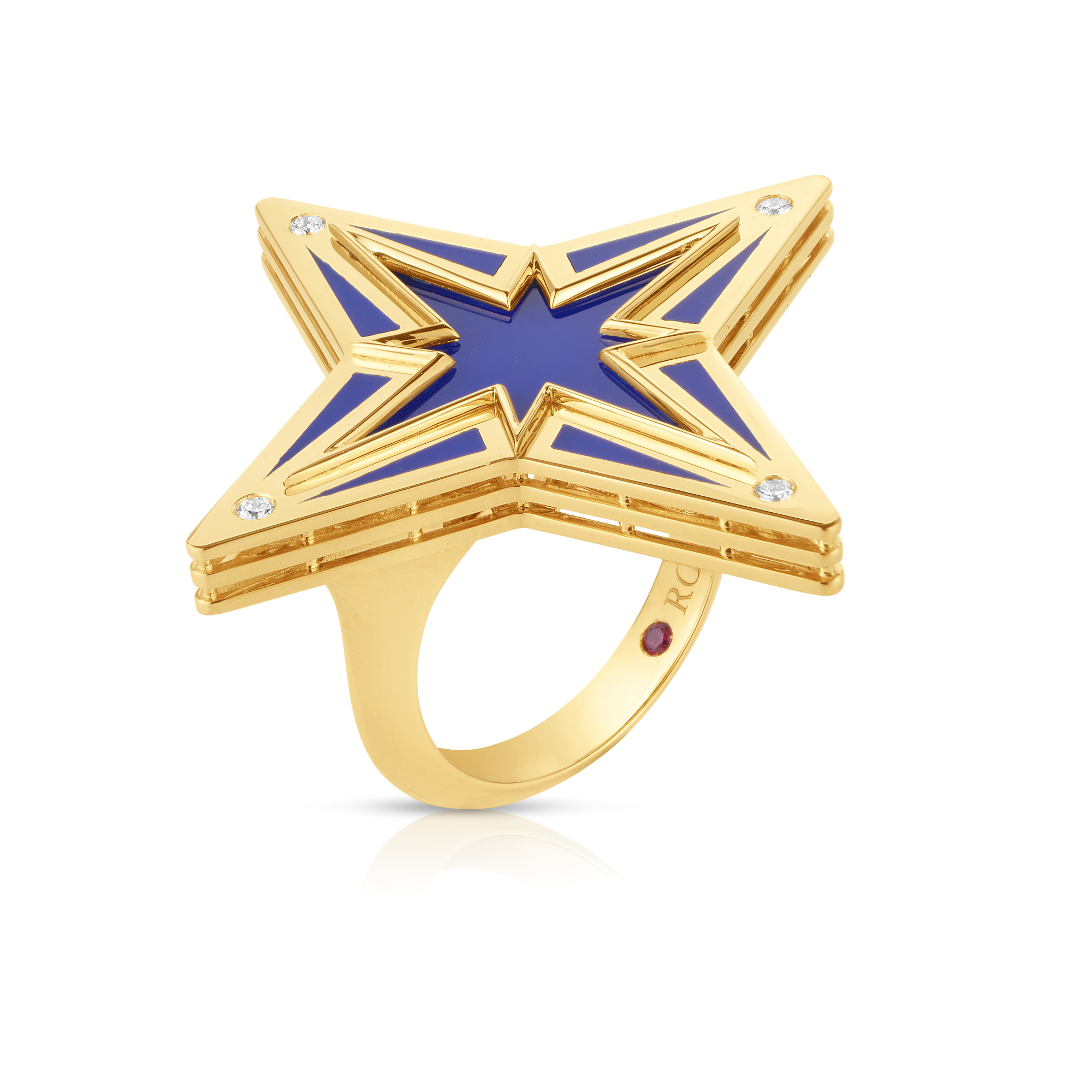18k Yellow Gold Stardust Large Diamond & Blue Ceramic Star Ring