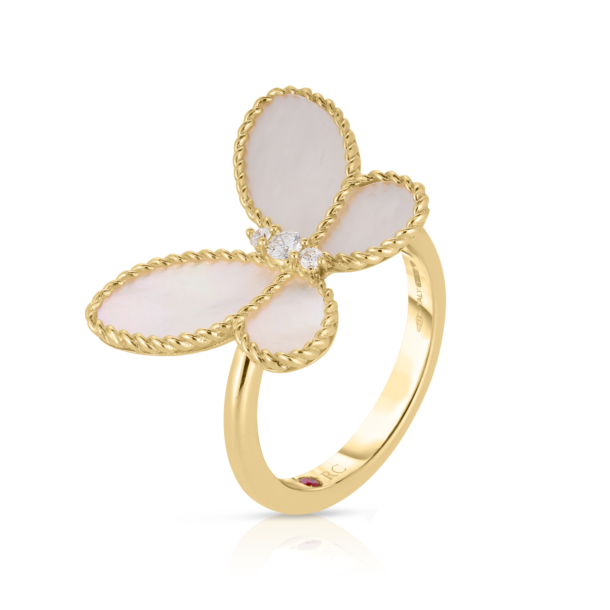 18k Yellow Gold Jasmine Diamond & Mother Of Pearl Butterfly Ring