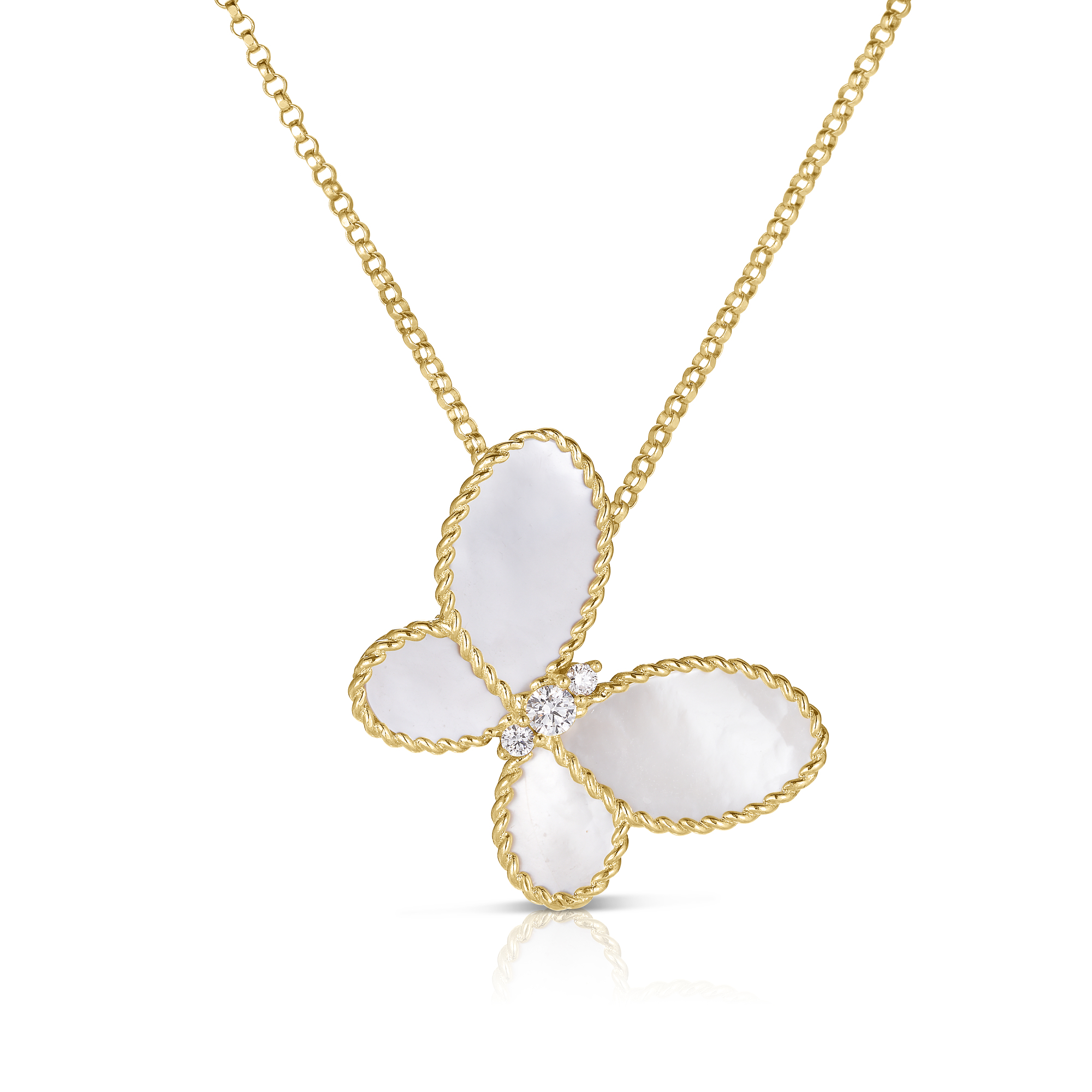 18k Yellow Gold Jasmine Diamond & Mother Of Pearl Butterfly Necklace