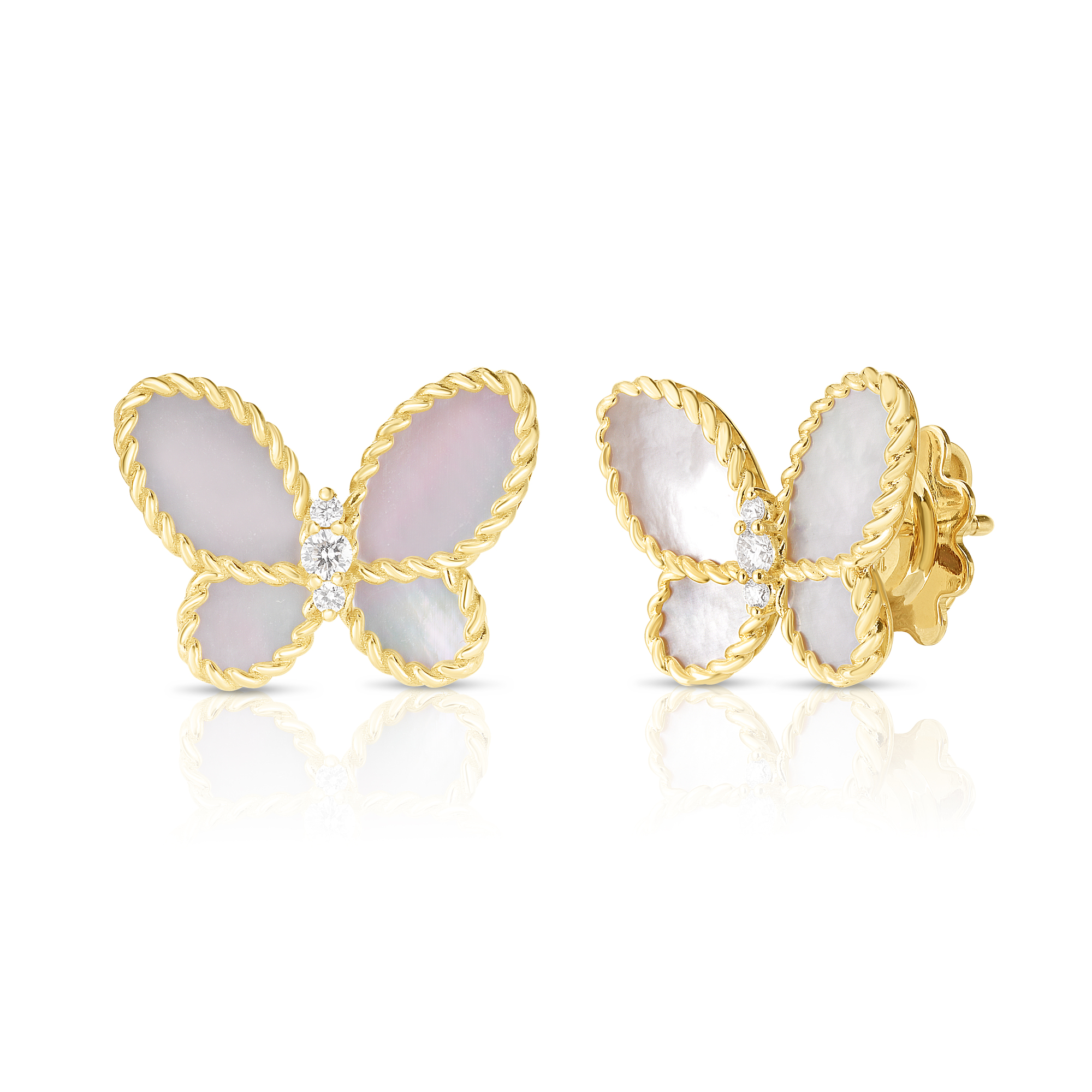 18k Yellow Gold Jasmine Diamond & Mother Of Pearl Butterfly Stud Earrings