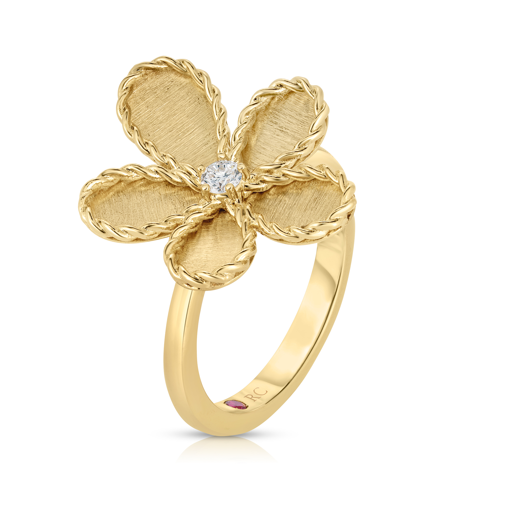 18k Yellow Gold Jasmine Diamond & Satin Finish Flower Ring