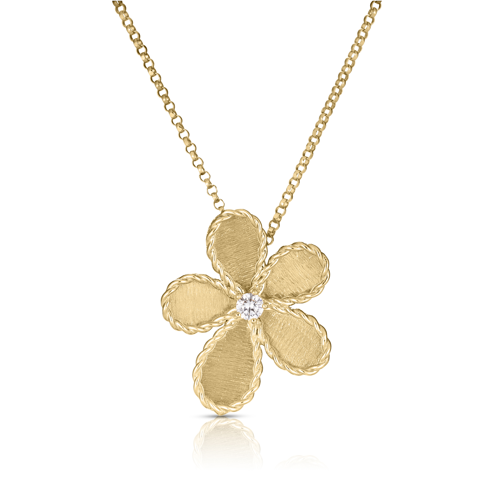18k Yellow Gold Jasmine Diamond & Satin Finish Flower Necklace