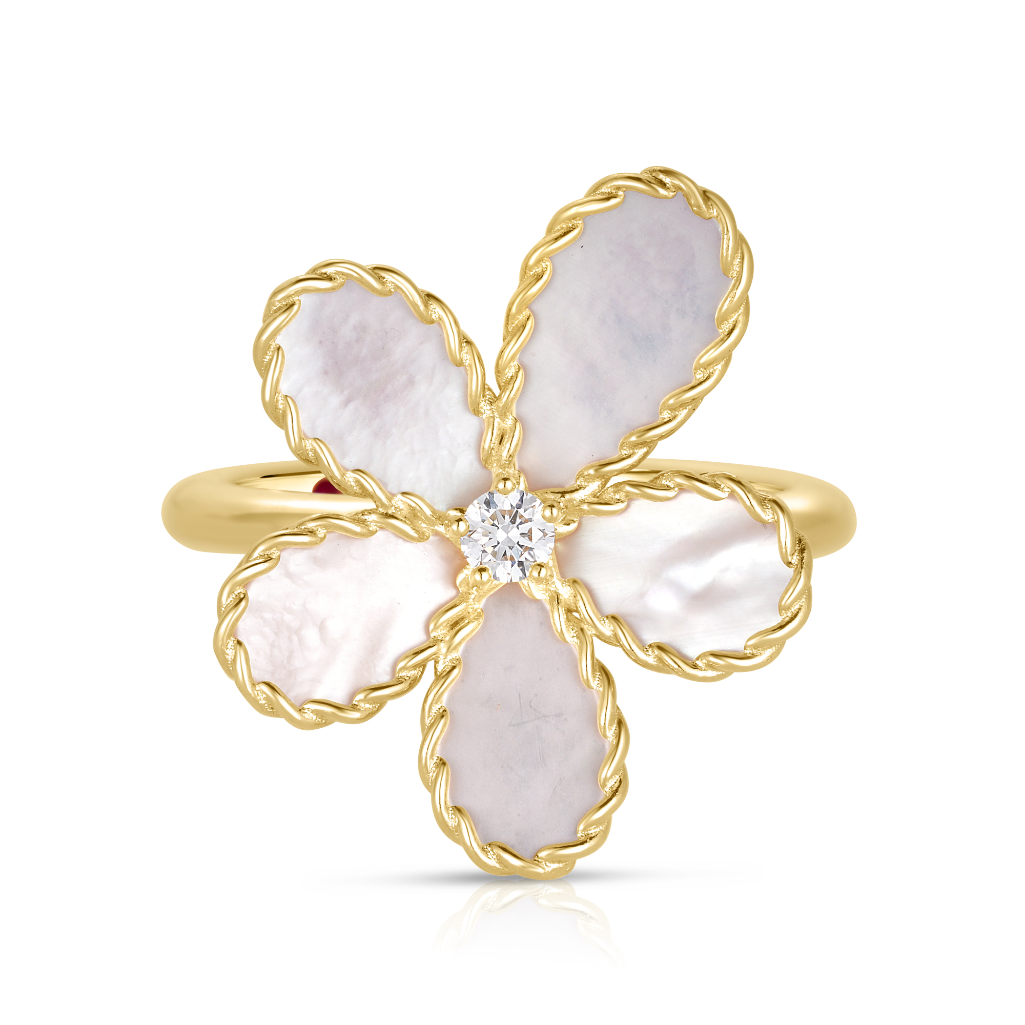 18k Yellow Gold Jasmine Diamond & Mother Of Pearl Flower Ring