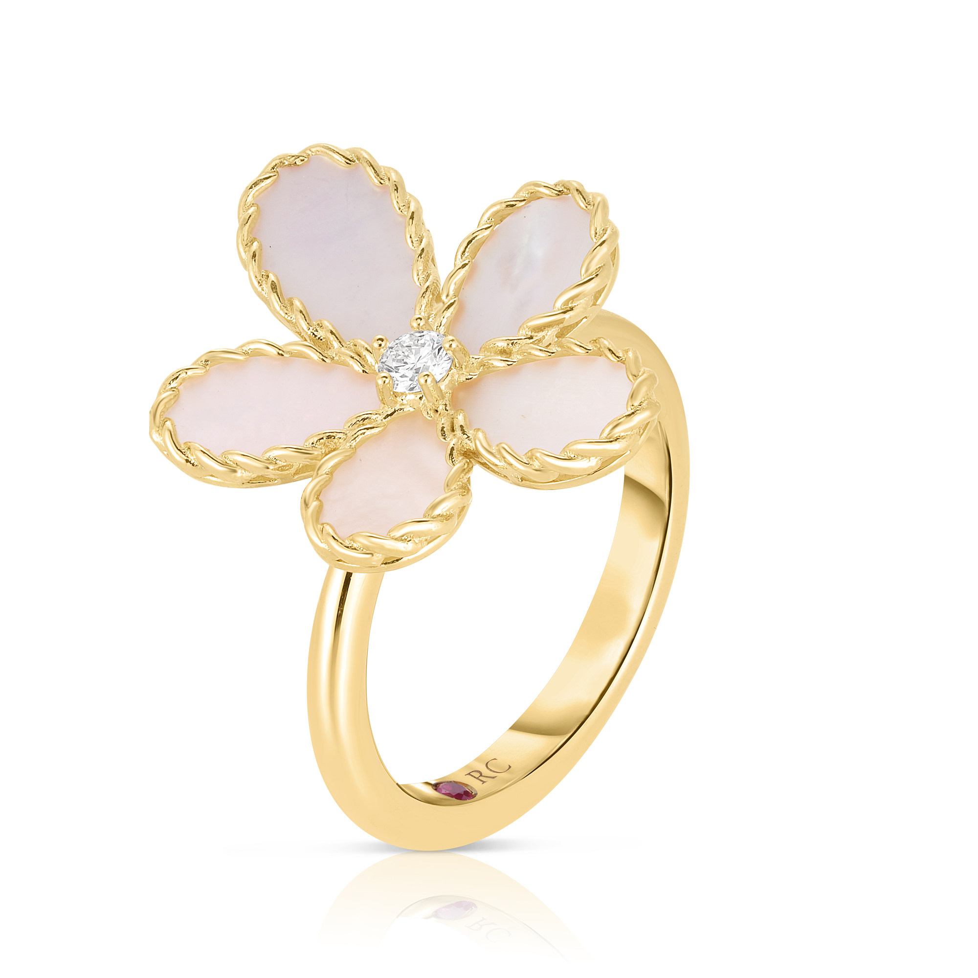 18k Yellow Gold Jasmine Diamond & Mother Of Pearl Flower Ring