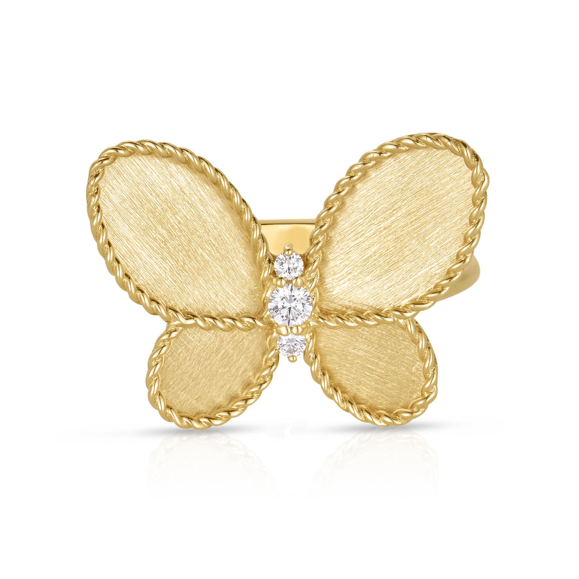 18k Yellow Gold Jasmine Diamond & Satin Finish Butterfly Ring