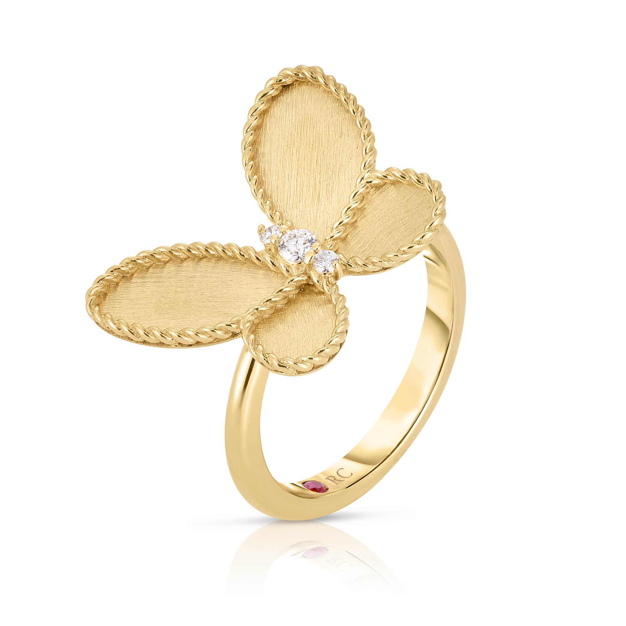 18k Yellow Gold Jasmine Diamond & Satin Finish Butterfly Ring
