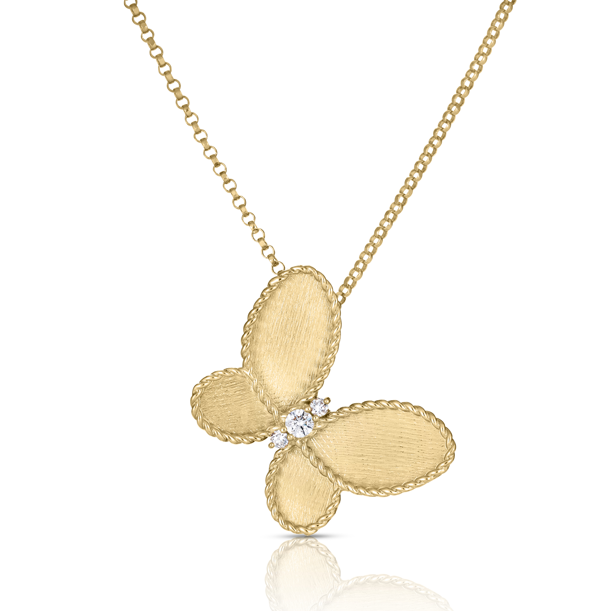 18k Yellow Gold Jasmine Diamond & Satin Finish Butterfly Necklace