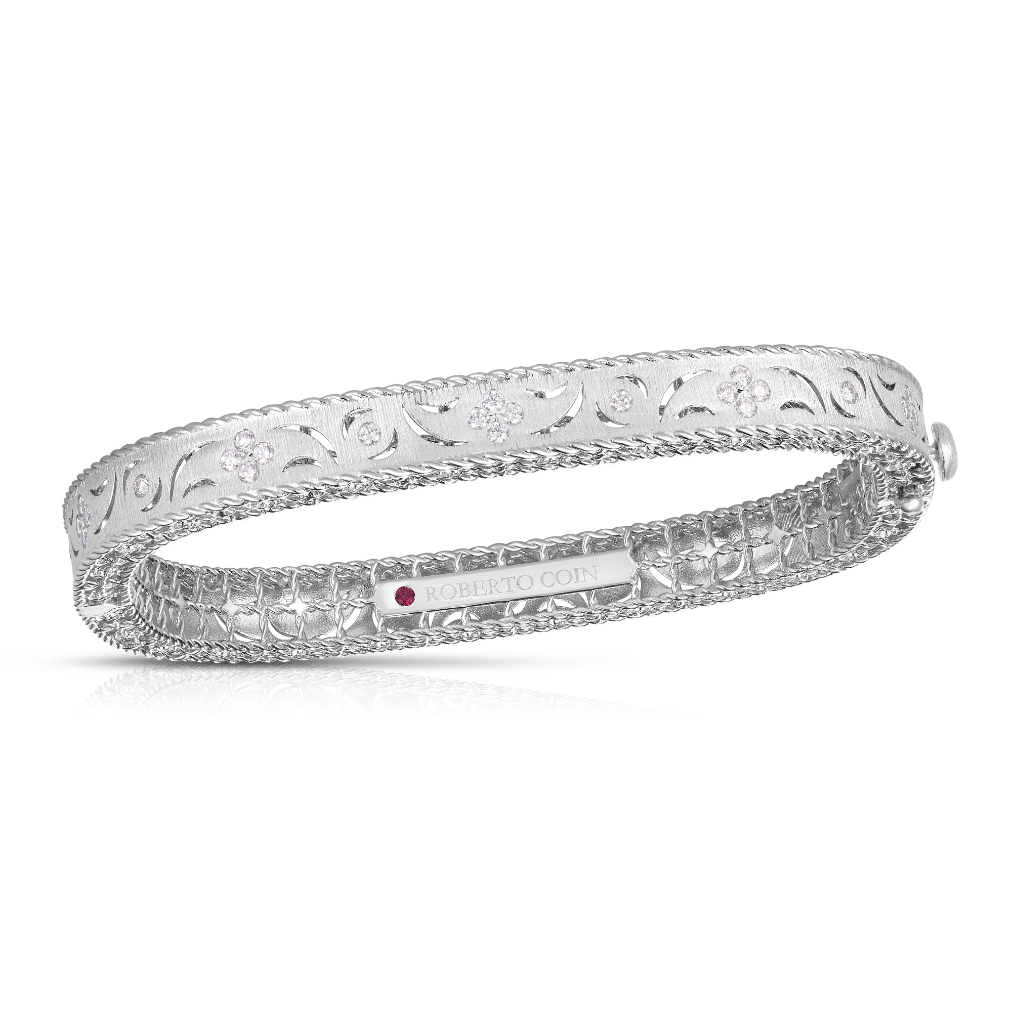 18k White Gold Princess Diamond & Satin Finish Bangle