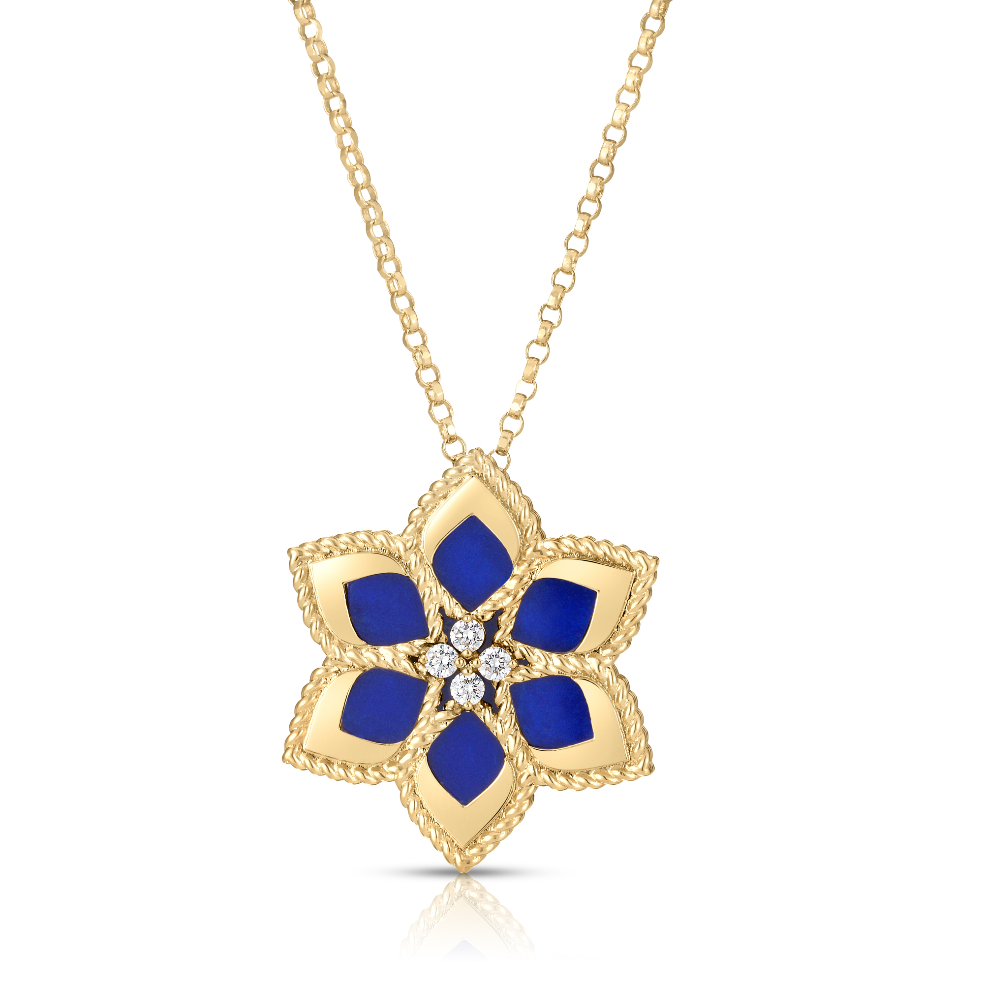 18k Yellow Gold Vernazza Diamond & Lapis Flower Necklace