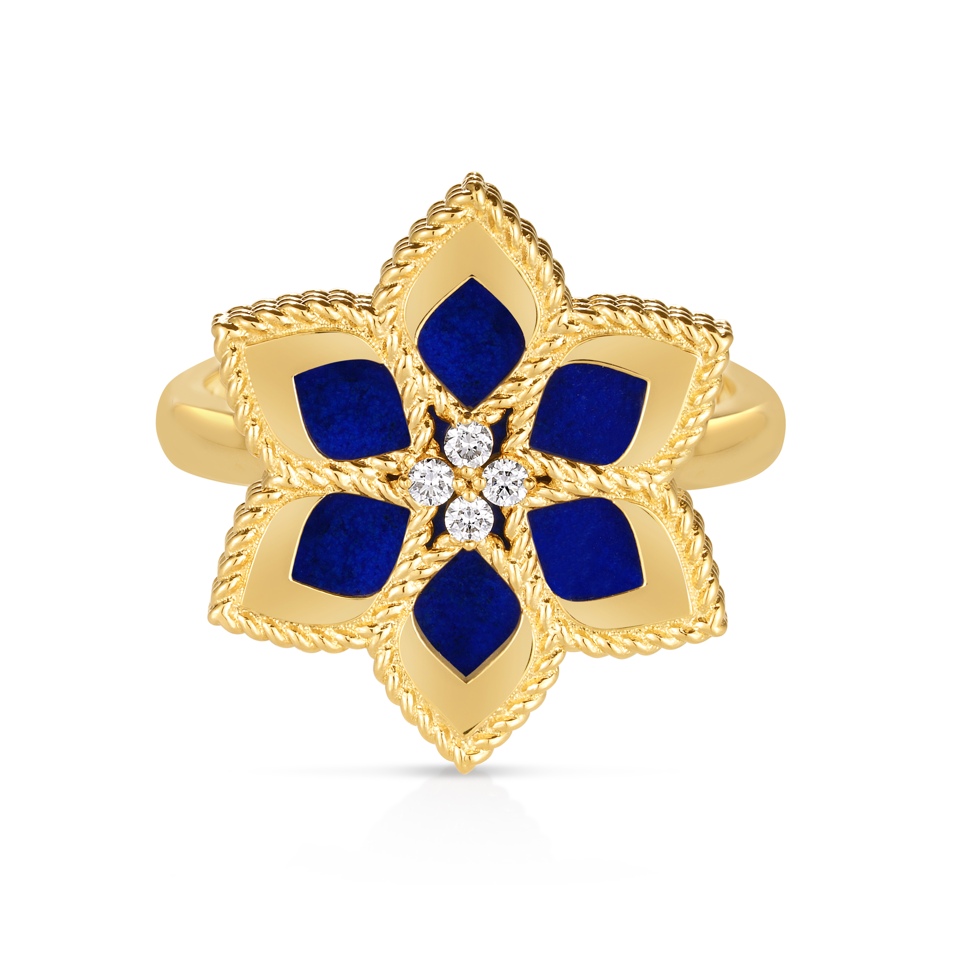 18k Yellow Gold Vernazza Diamond & Lapis Flower Ring