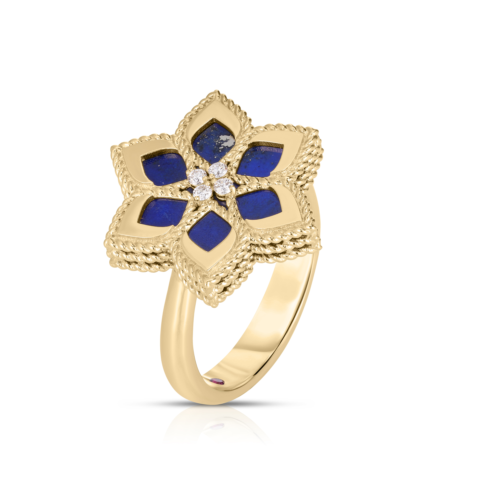 18k Yellow Gold Vernazza Diamond & Lapis Flower Ring