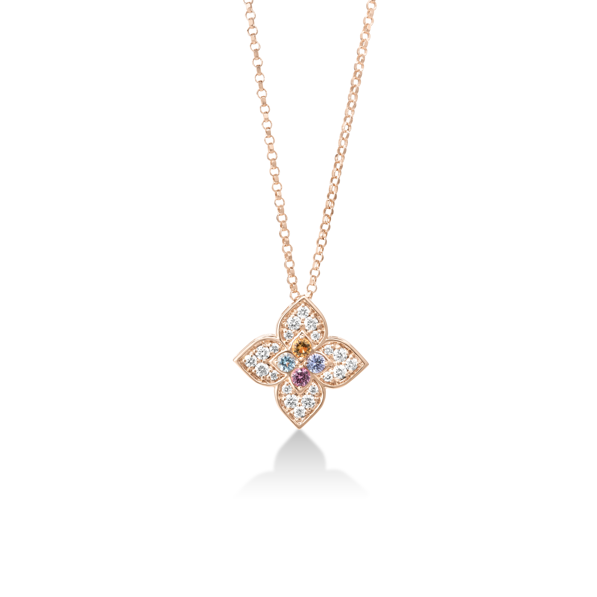 18k Rose Gold Venetian Princess Carnival Pave Diamond & Mixed Stones (blue Topaz, Citrine, Rubellite, & Tanzanite) Flower Necklace