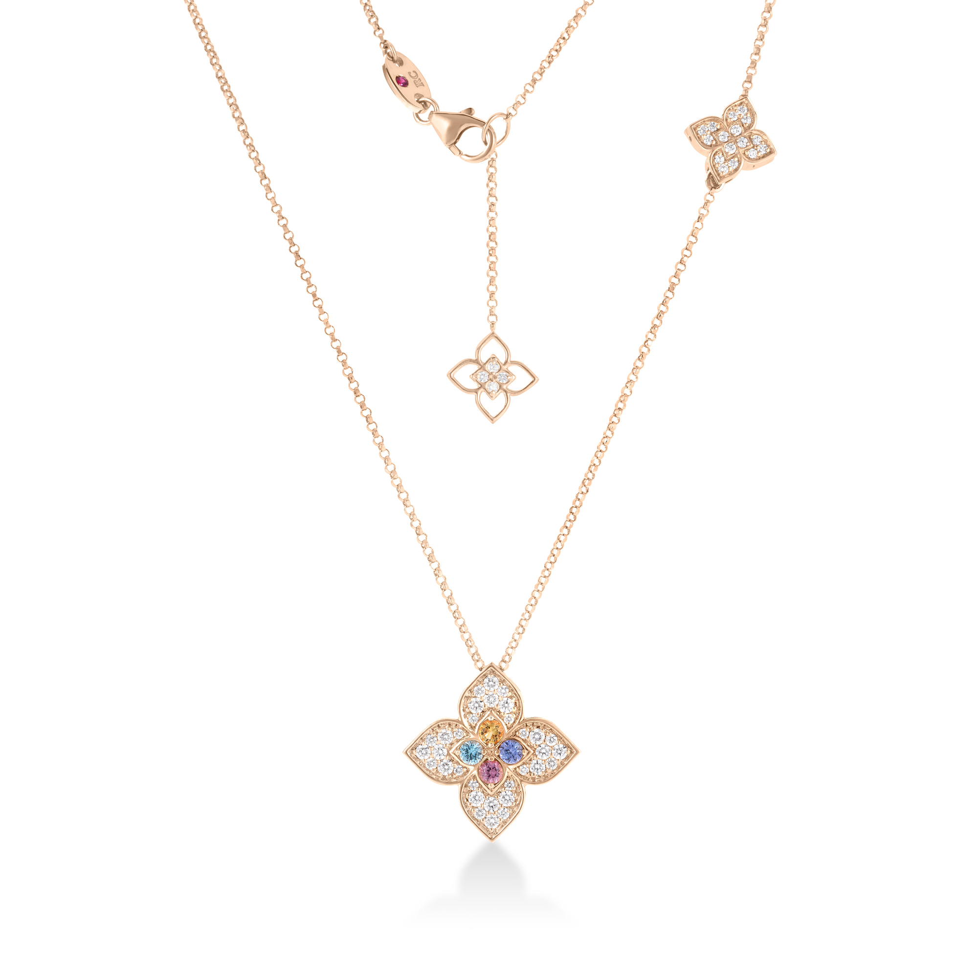 18k Rose Gold Venetian Princess Carnival Pave Diamond & Mixed Stones (tanzanite, Blue Topaz, Rubellite, & Citrine) Flower Long Necklace