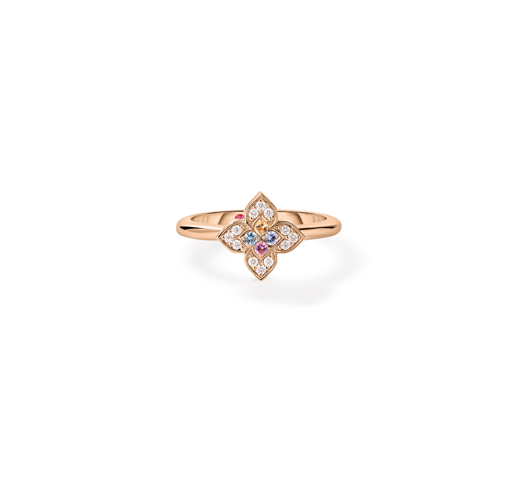 18k Rose Gold Venetian Princess Carnival Pave Diamond & Mixed Stones (tanzanite, Blue Topaz, Rubellite, & Citrine) Small Flower Ring