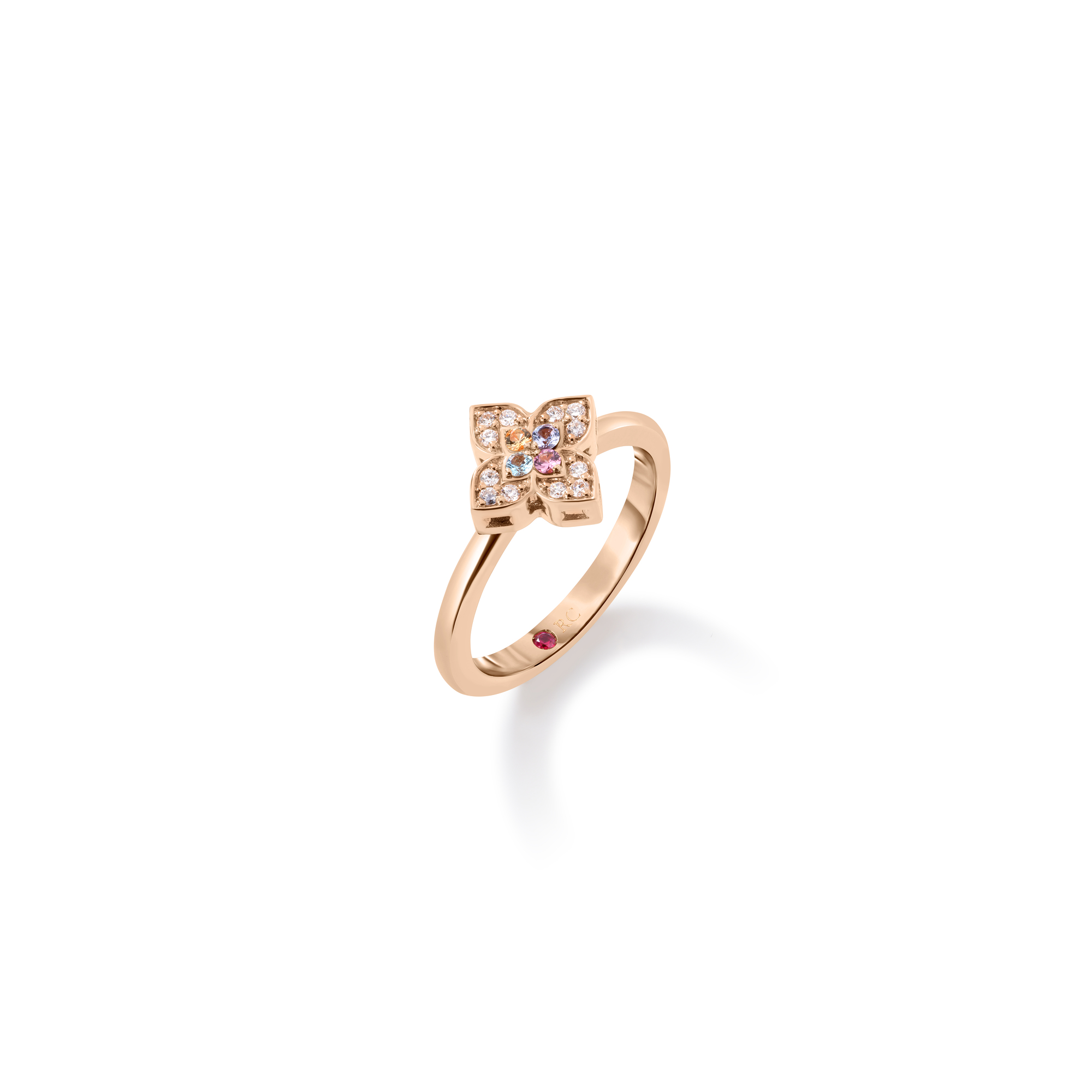 18k Rose Gold Venetian Princess Carnival Pave Diamond & Mixed Stones (tanzanite, Blue Topaz, Rubellite, & Citrine) Small Flower Ring